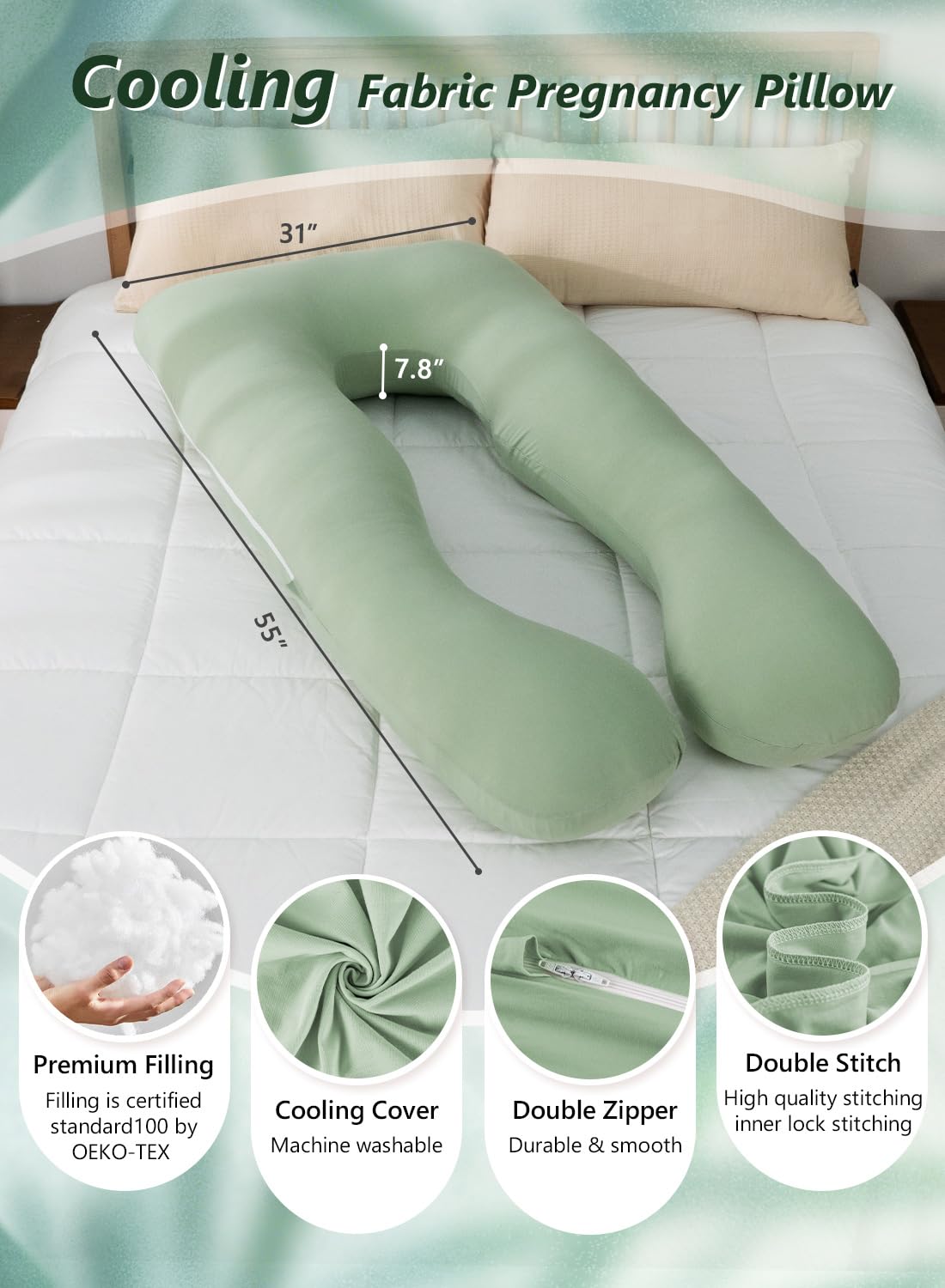 Meiz Pregnancy Pillow U Shaped Cooling Maternity Support