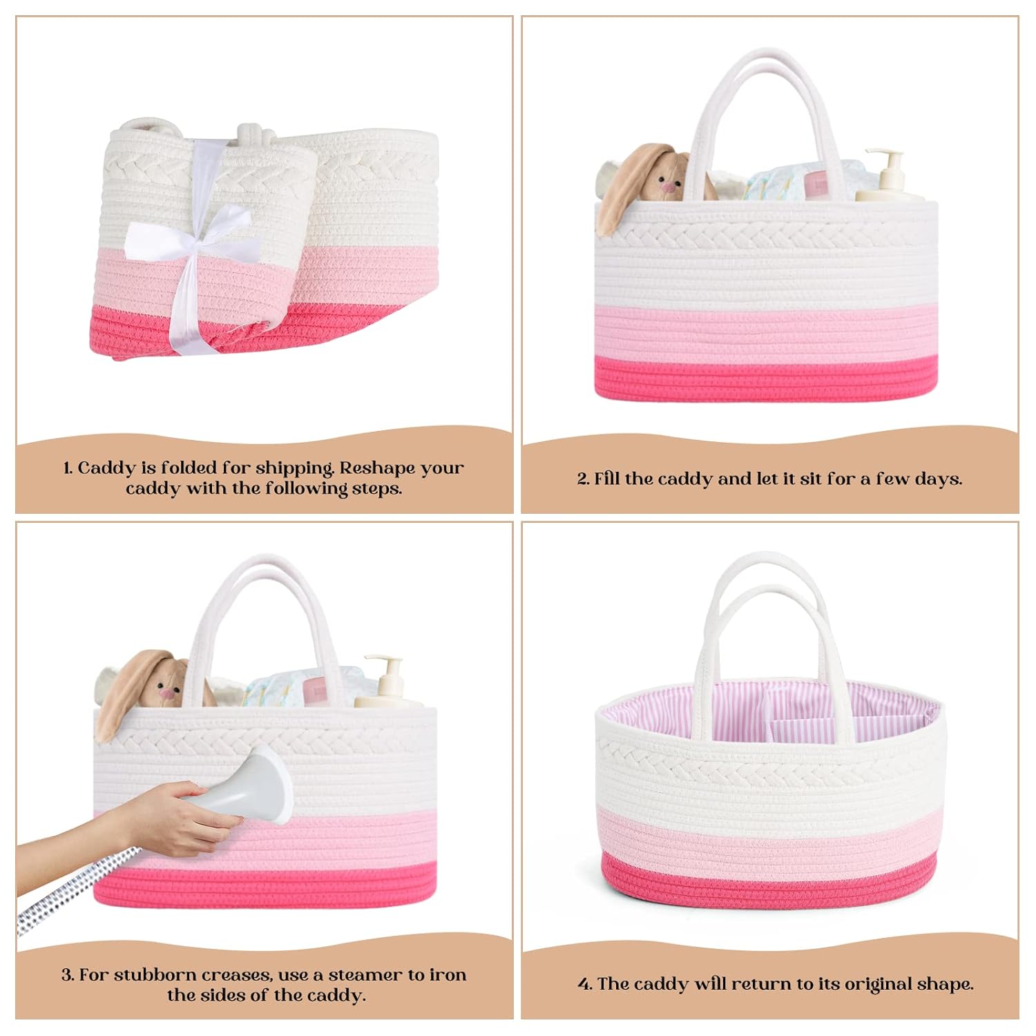 Baby Diaper Caddy Organizer - Pink