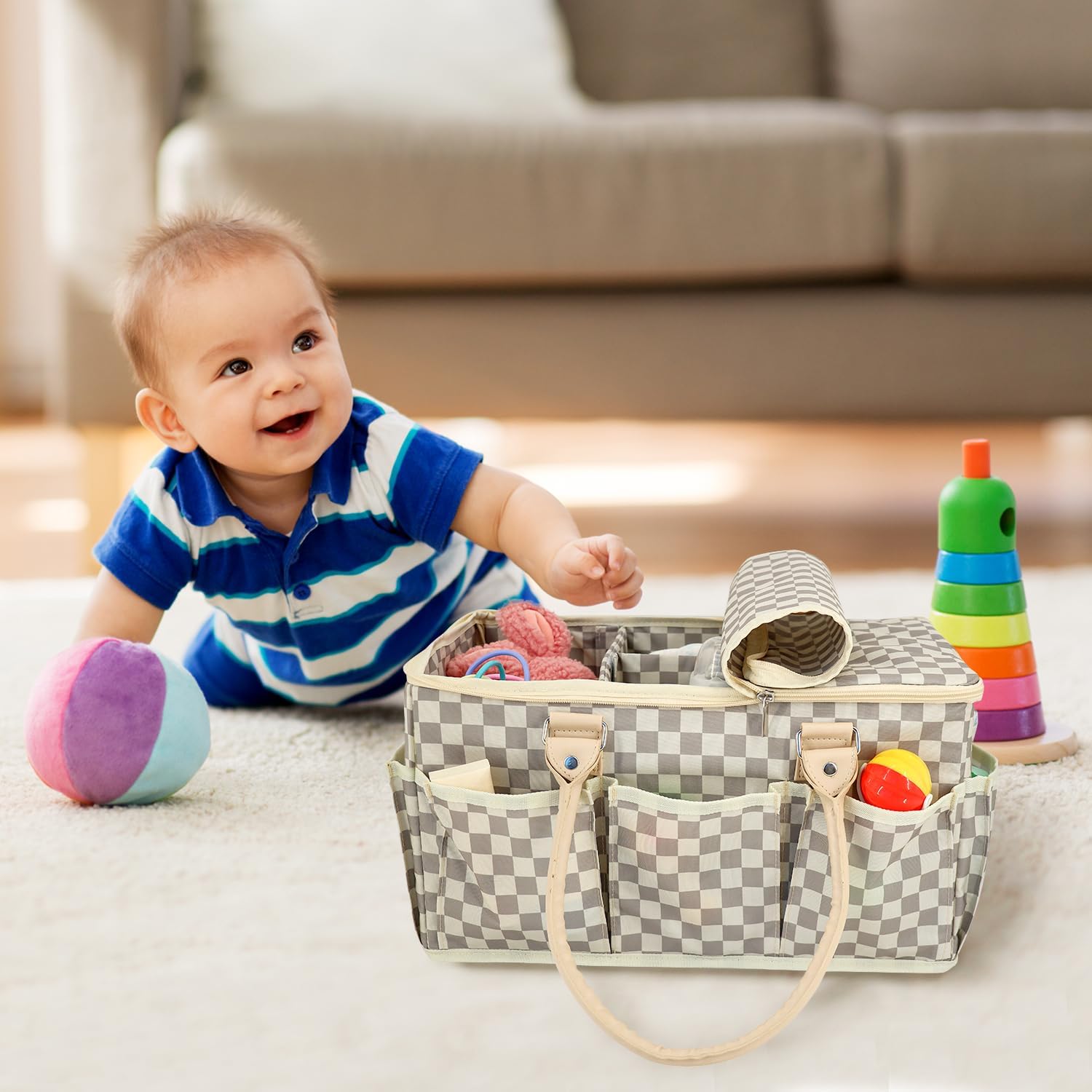 EZLuxeHome Luxury Baby Diaper Caddy Organizer with Lid