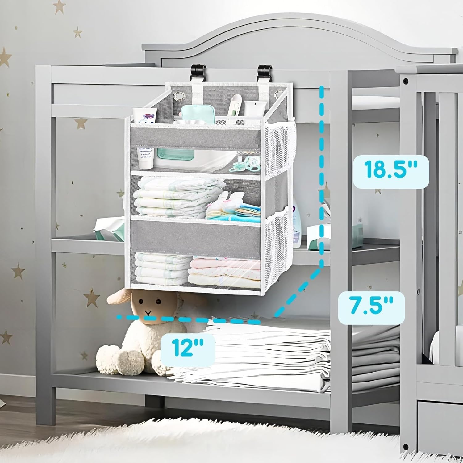 Ofiray-home Hanging Diaper Caddy with Mesh Pockets