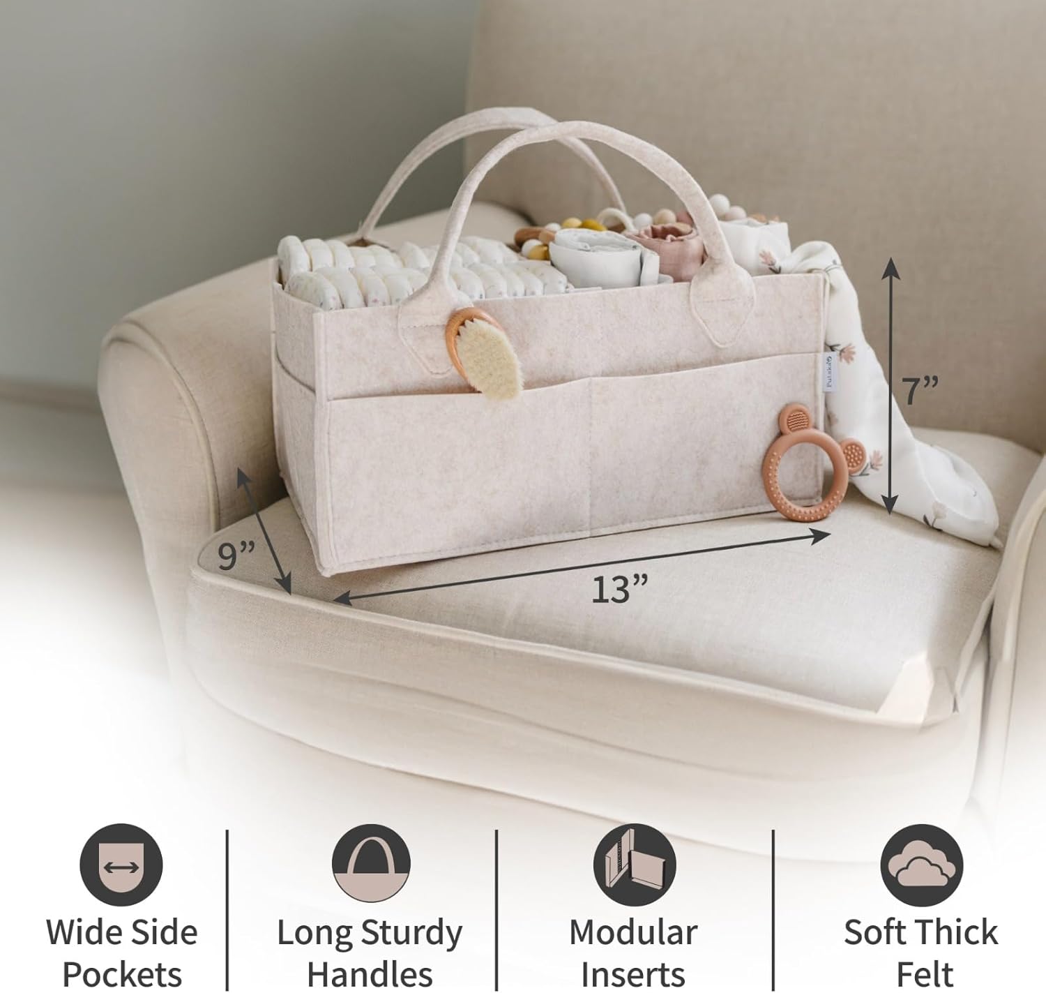 Putska Baby Diaper Caddy Organizer - Nursery Storage Basket Mocha Regular