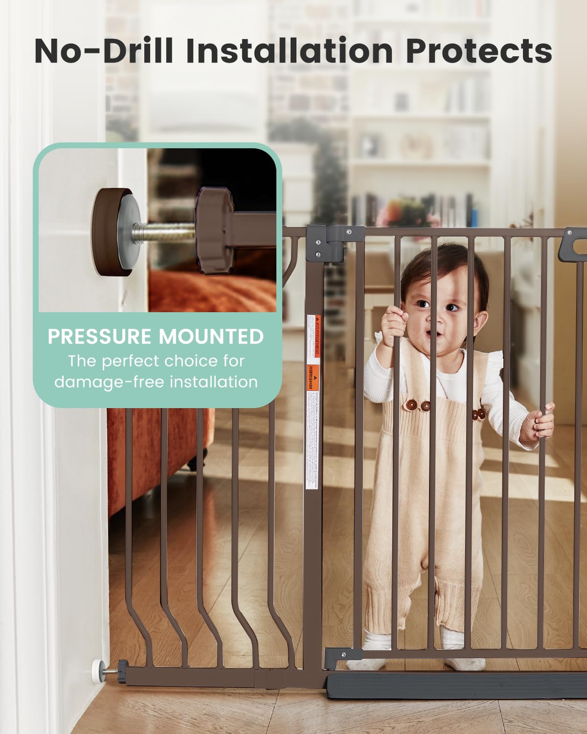 GROWNSY Baby Gate with Anti-Trip Pedal and V-Shaped Rods