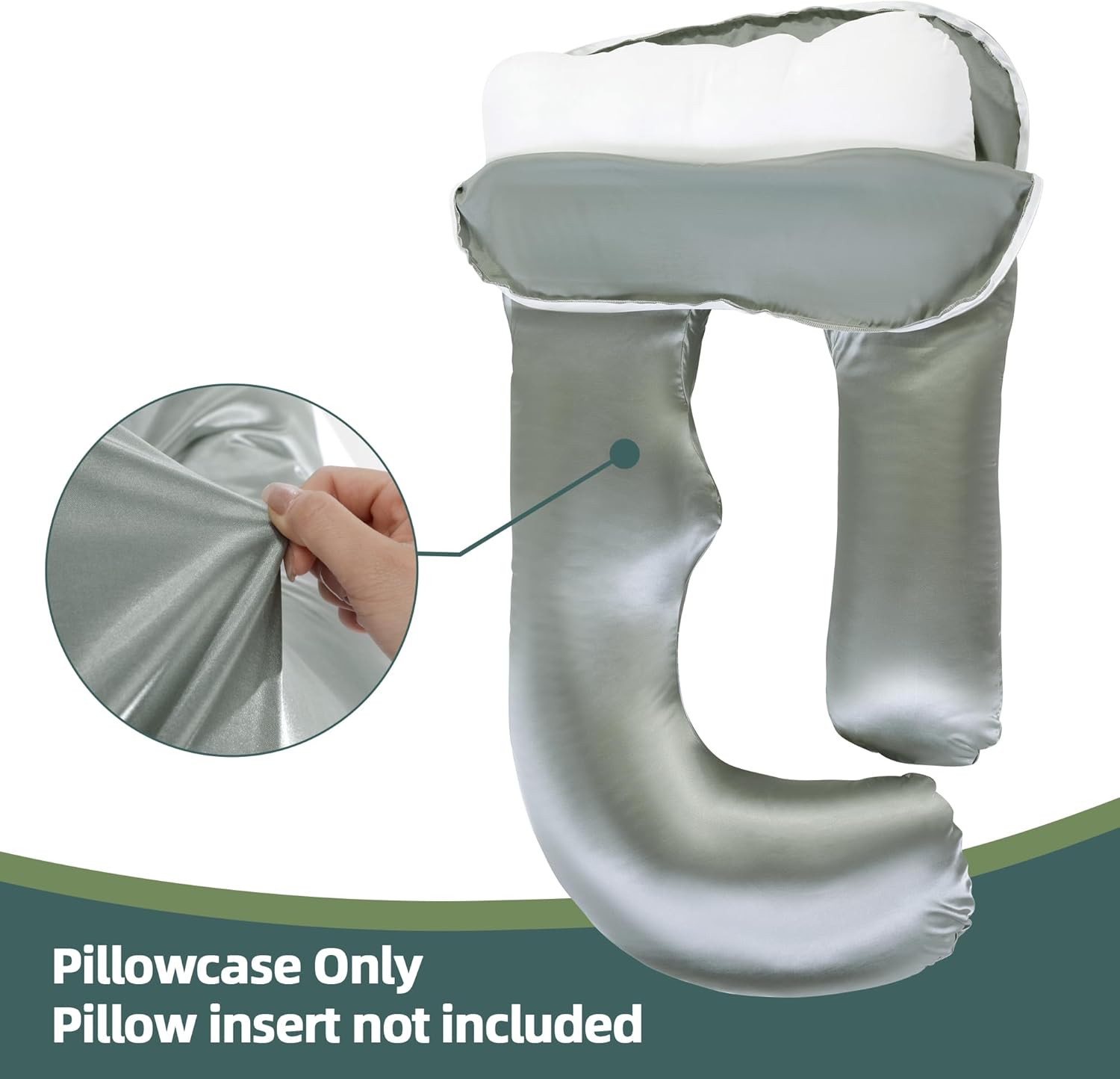 BALAPET Silky Satin Pregnancy Pillowcase U-Shaped with Hidden Zip Dark Grey