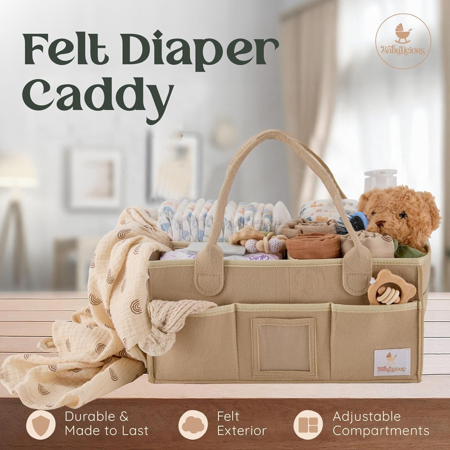 Babylicious Baby Diaper Caddy Organizer Tan