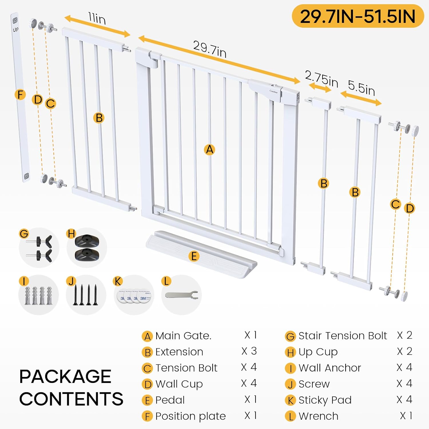 Cumbor Extra Tall 36 Baby Gate for Stairs and Entryways