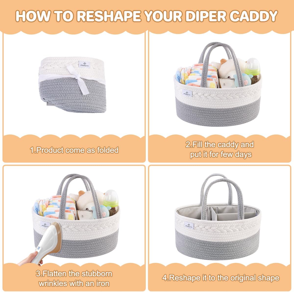 PHILORN Woven Diaper Caddy with Dividers