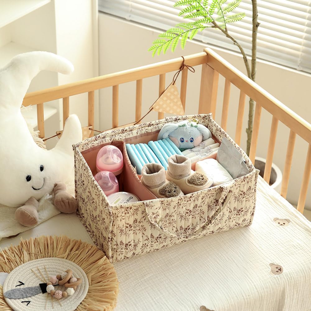 MOMIGO Floral Baby Diaper Caddy Organizer - Orange