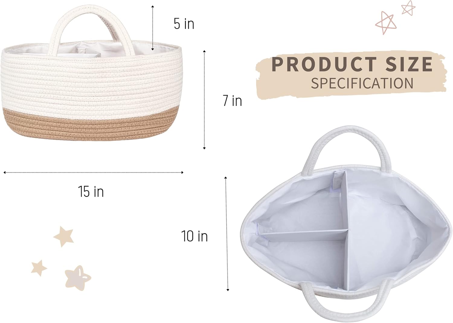 Mila Millie Cotton Rope Diaper Caddy 155x10x7 Inch