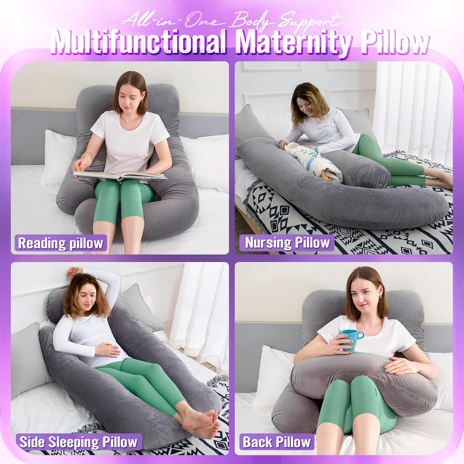 AMCATON U-Shaped Pregnancy Pillow with Velvet Cover