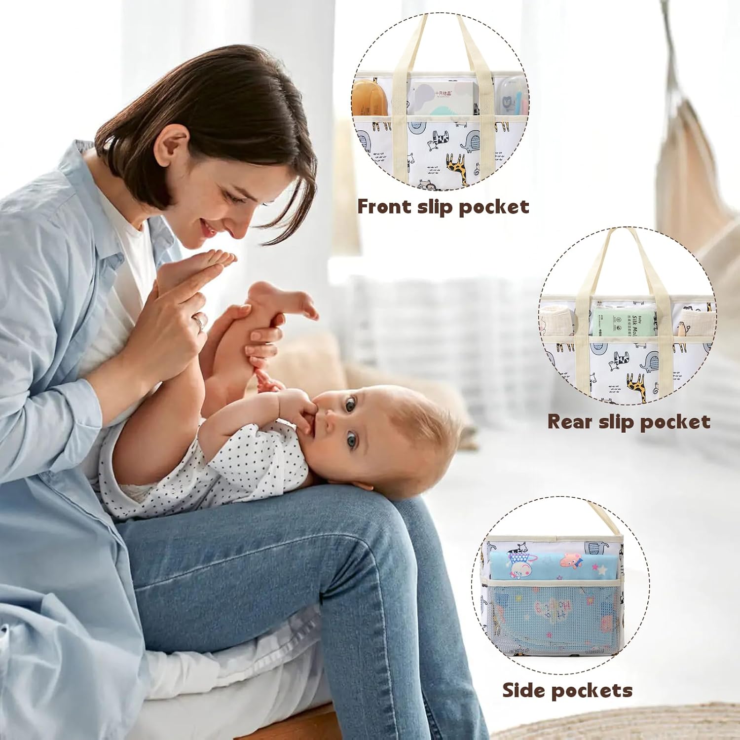 JANSBEN Baby Diaper Caddy Organizer - Large Tote Bag for Newborn Essentials