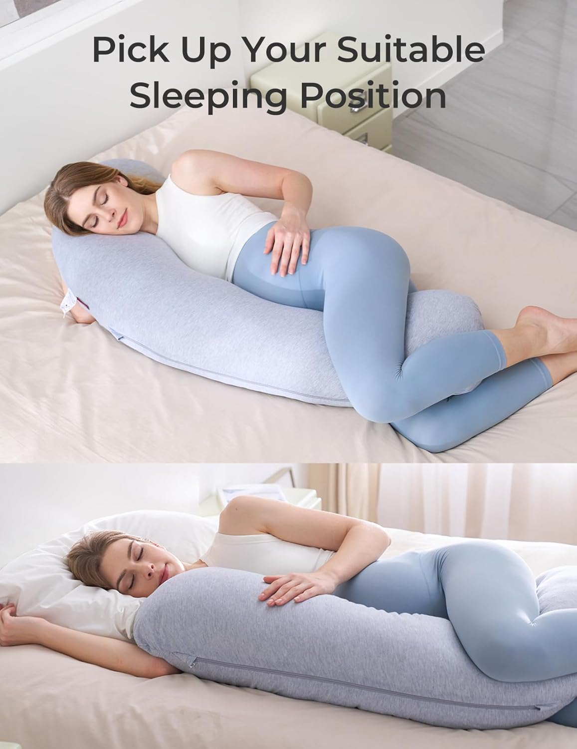 Momcozy J-Shaped Pregnancy Pillow with Jersey Cover Grey