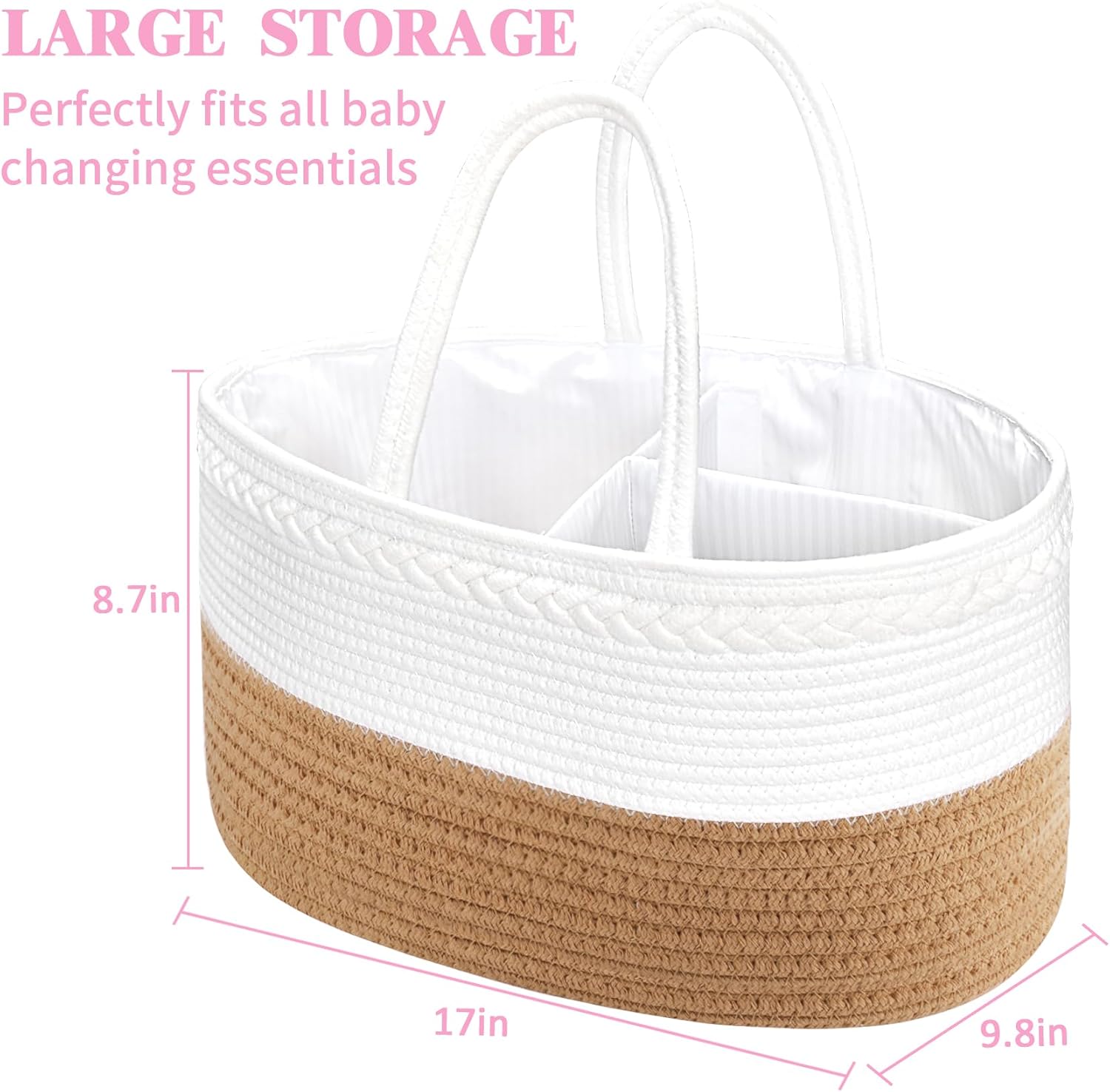 ABenkle X-Large Diaper Caddy Organizer Boho Rustic Cotton Basket