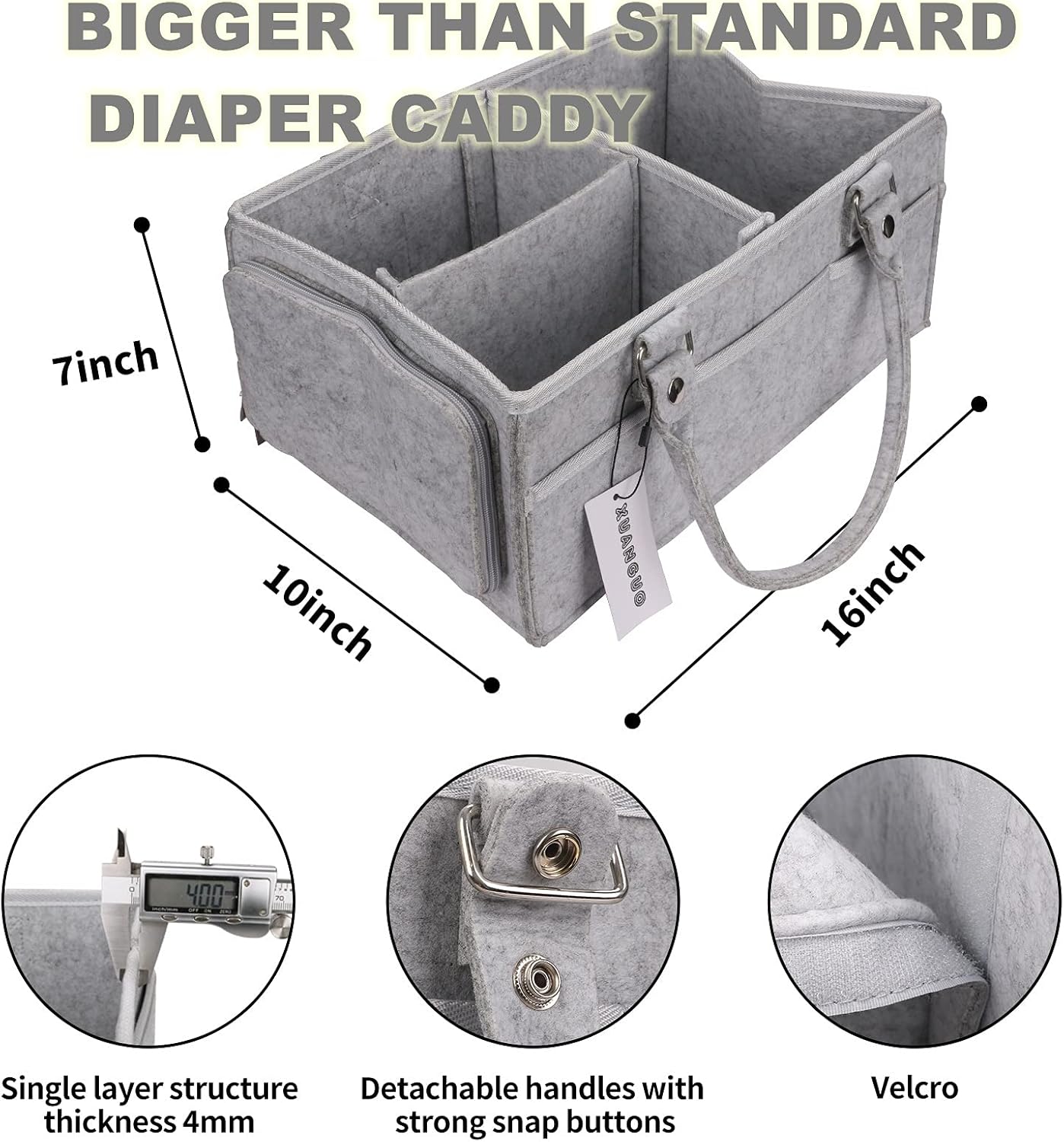 XUANGUO Baby Diaper Caddy Organizer with Handle - Grey