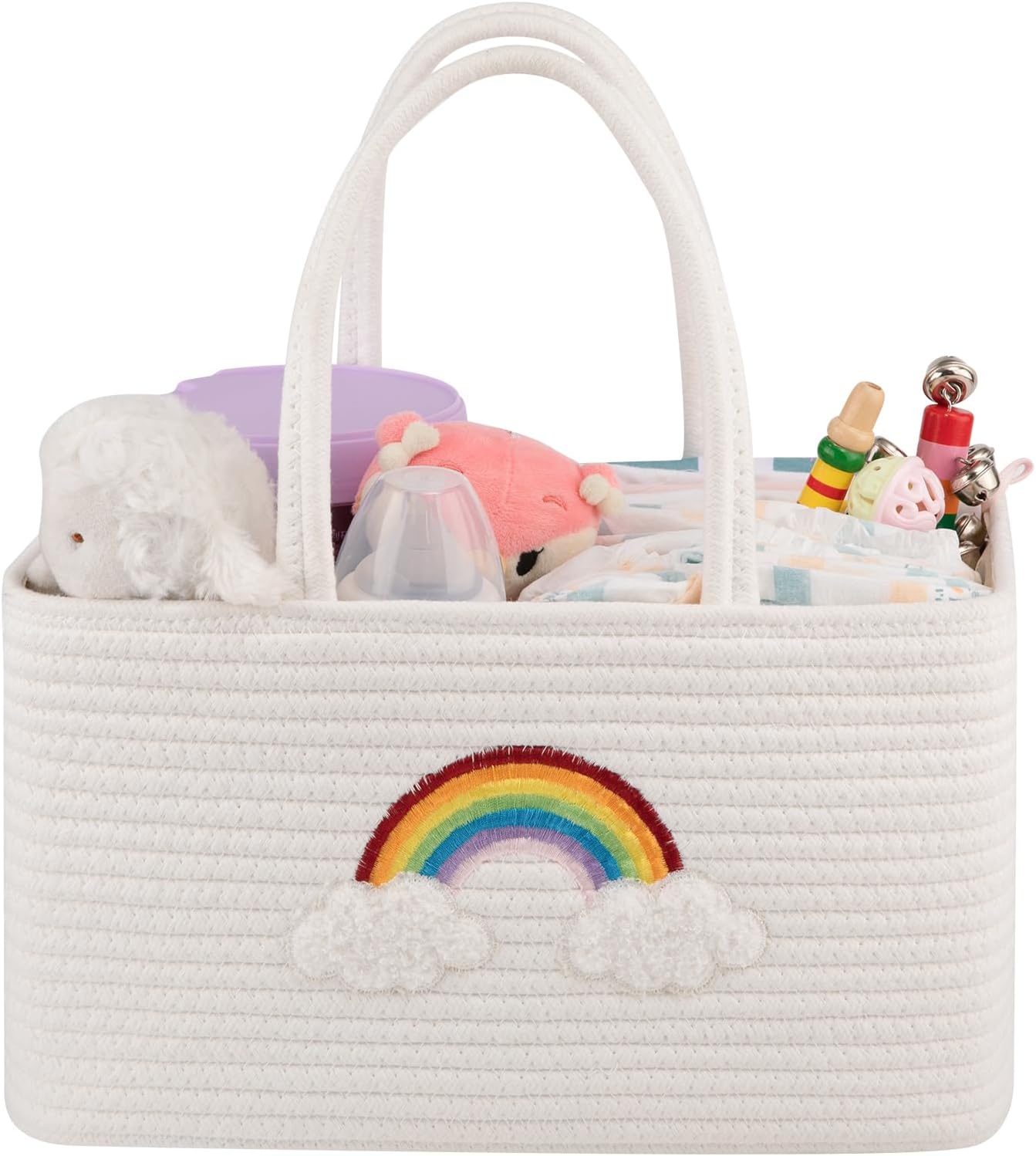 OIAHOMY Large Baby Diaper Caddy with Rainbow Design