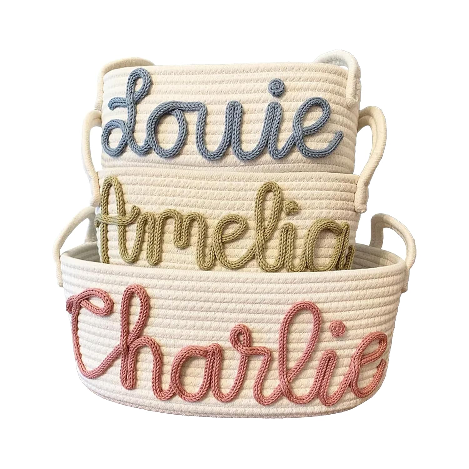 Personalized Baby Name Basket with Cotton Rope Design 1