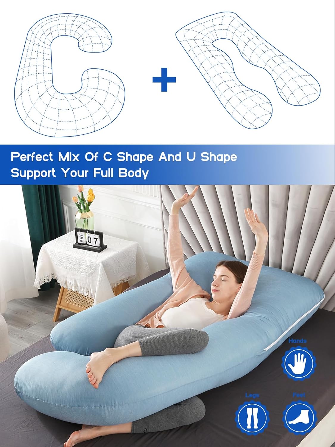 Wndys Dream 60 Inch Pregnancy Pillow with Cooling Velvet Cover 1