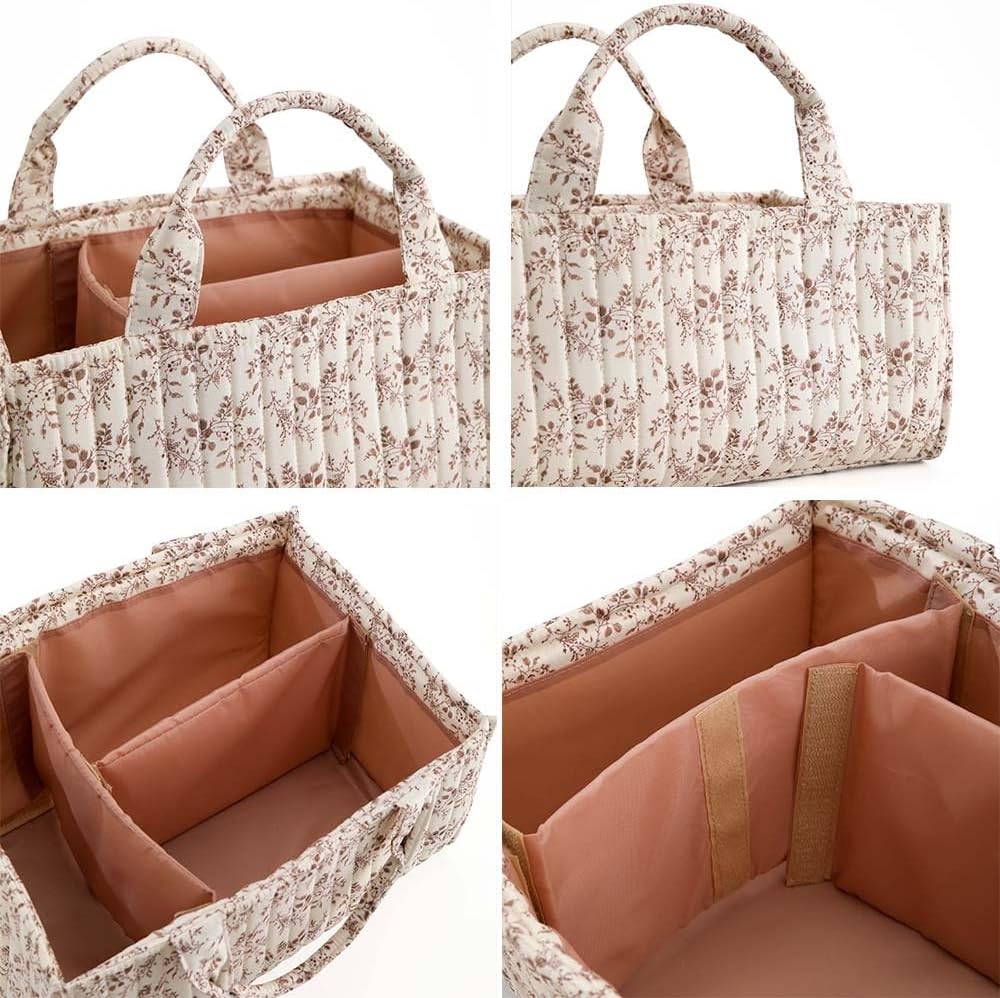 MOMIGO Floral Baby Diaper Caddy Organizer - Orange