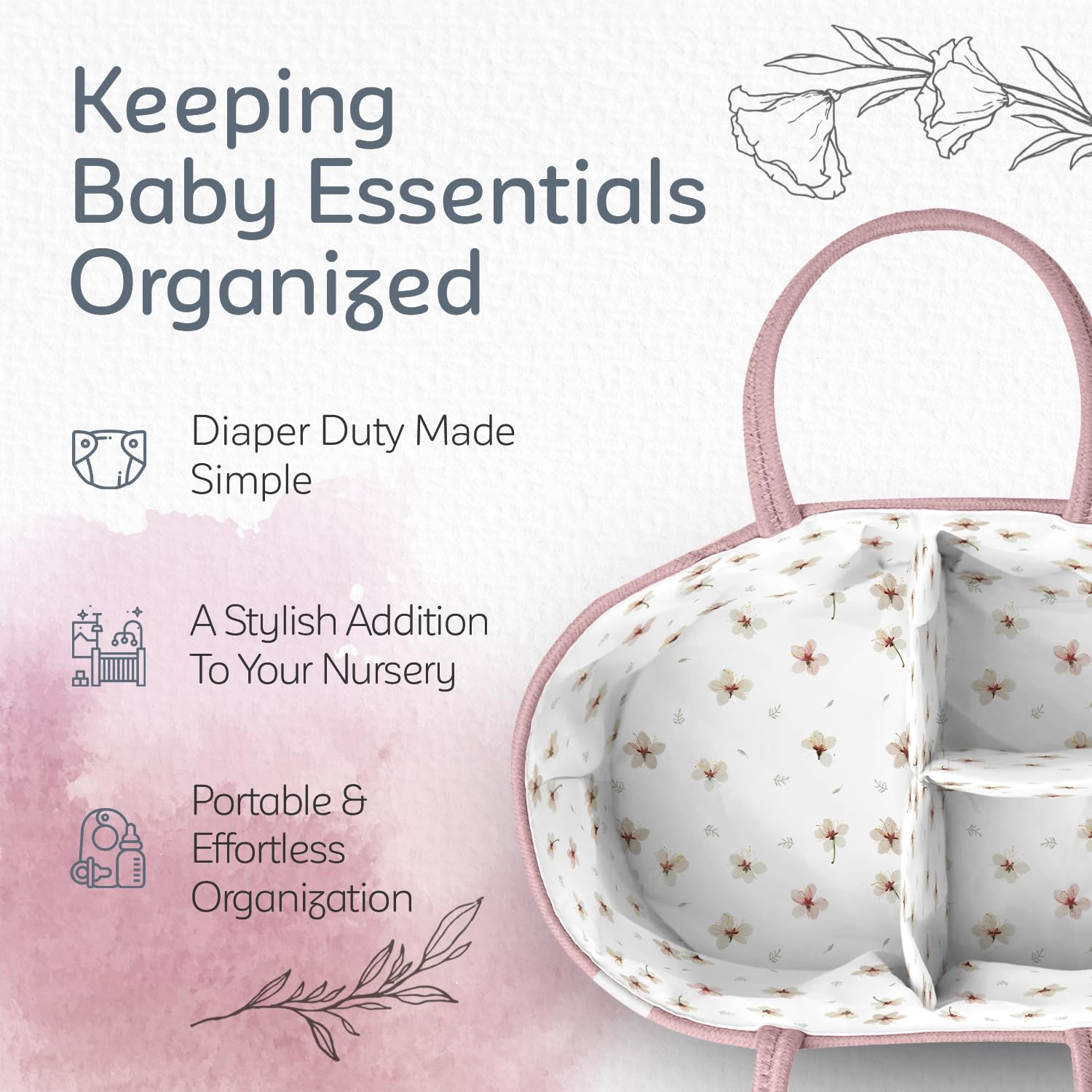 KiddyCare Diaper Caddy Organizer with Handle and Lid