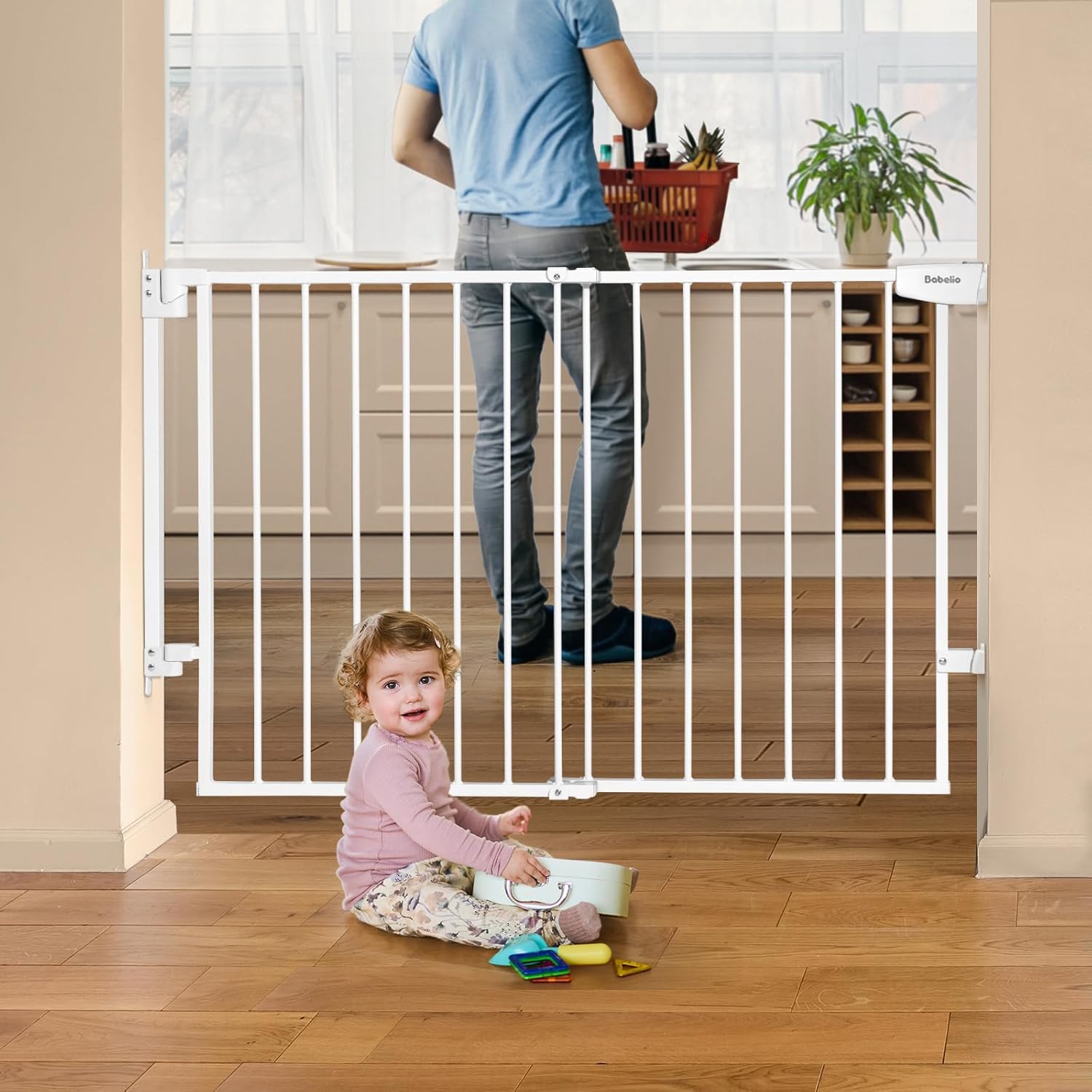 Babelio 297-465 Stair Gate with Auto Close and No Bottom Bar White