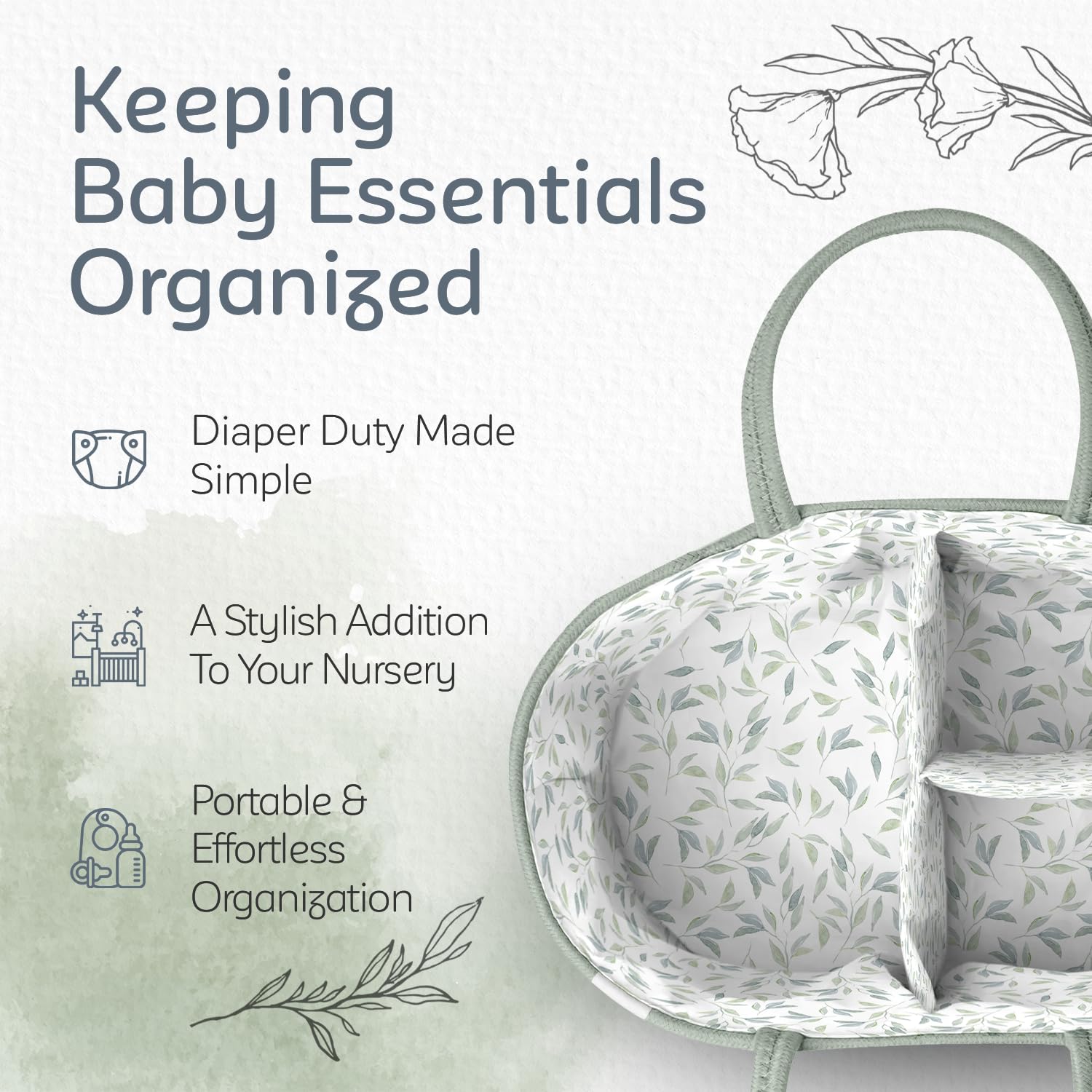 KiddyCare Diaper Caddy Organizer Gray with Handle