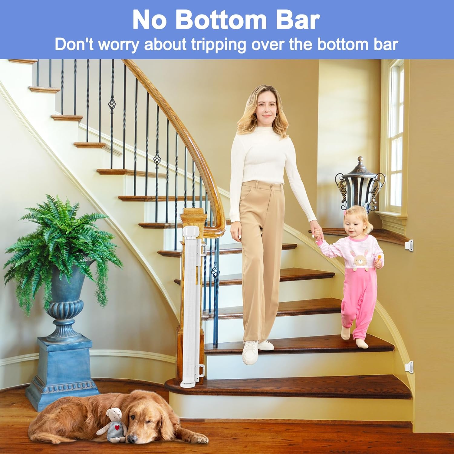 Reinforced Retractable Baby Gate for Stairs 55 Inch