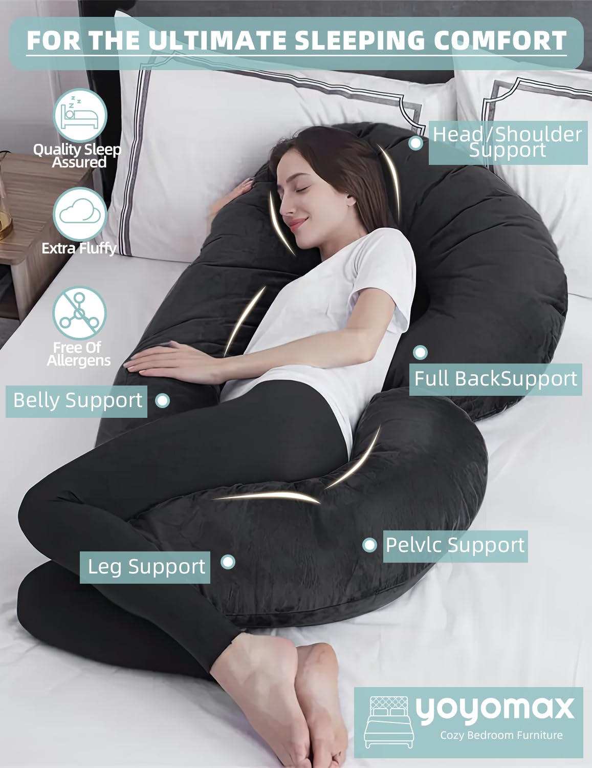 Yoyomax C Shaped Pregnancy Pillow with Removable Cover