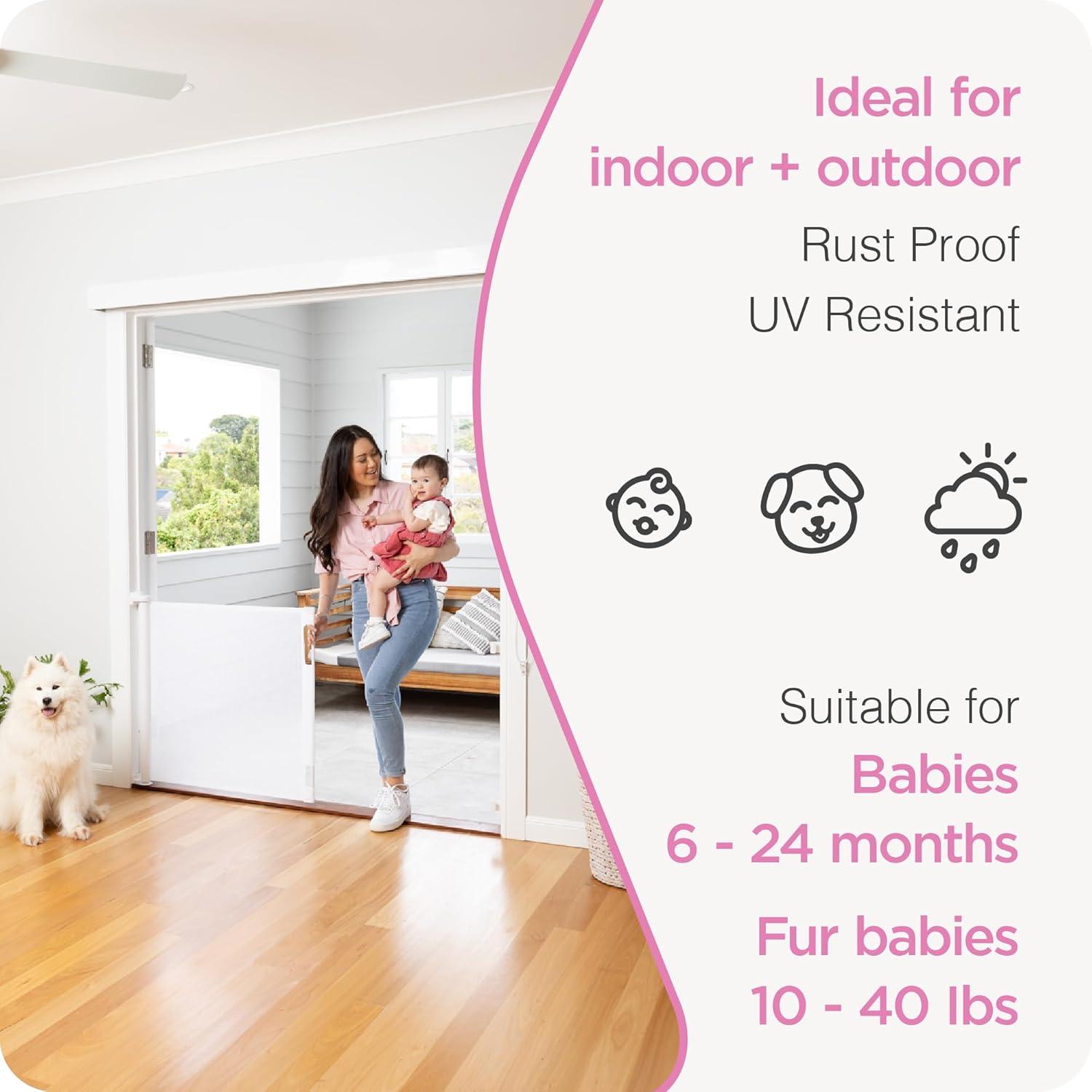 Retractable Baby Gate with 3-Way Locking 33 x 71 White