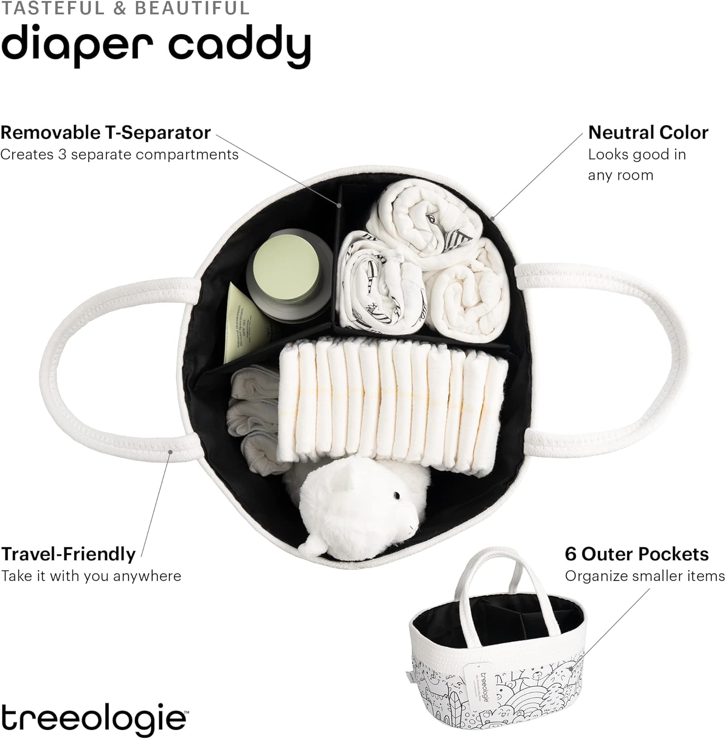 Treeologie Baby Rope Canvas Diaper Caddy Organizer
