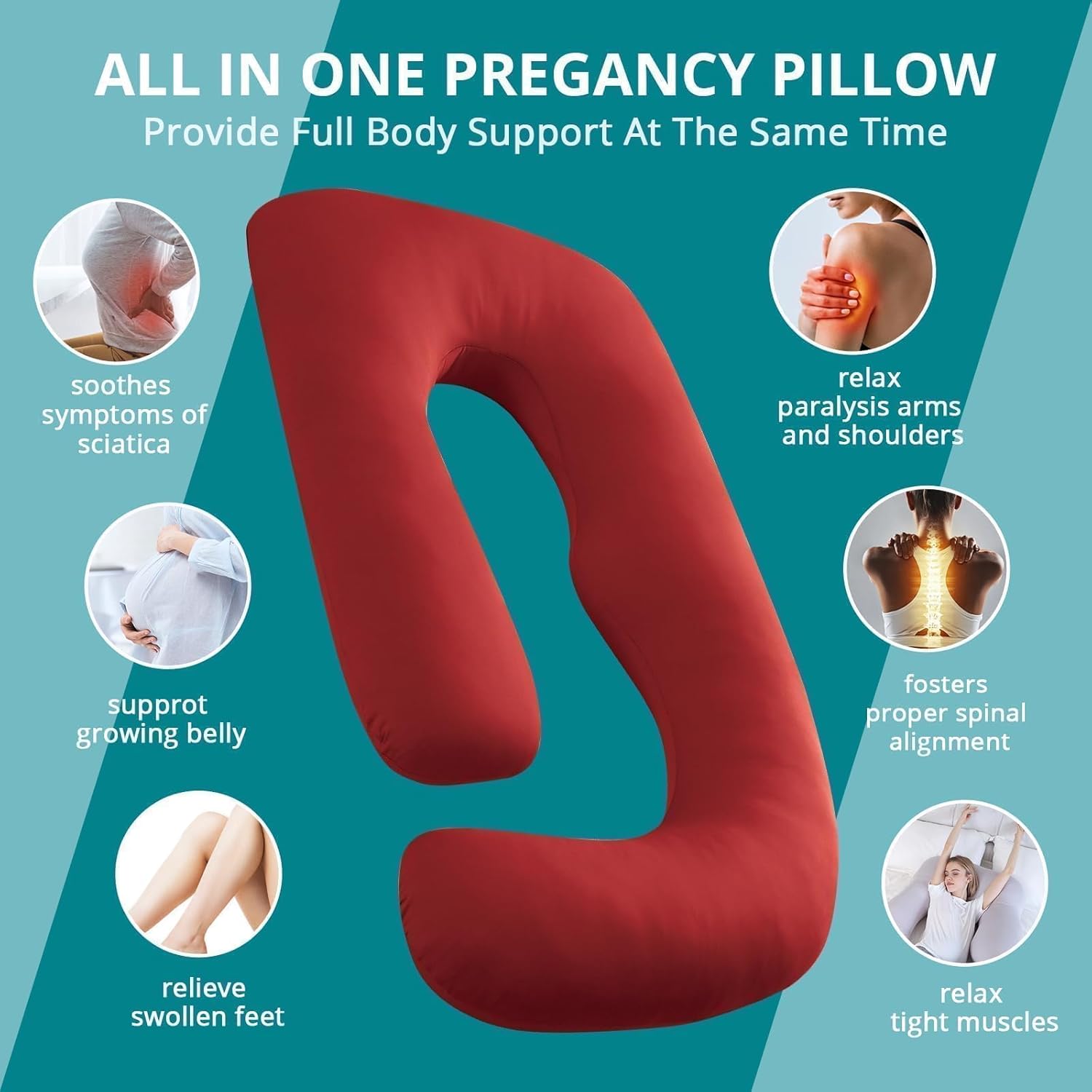 Sasttie Red Pregnancy Pillow with Cooling Cover