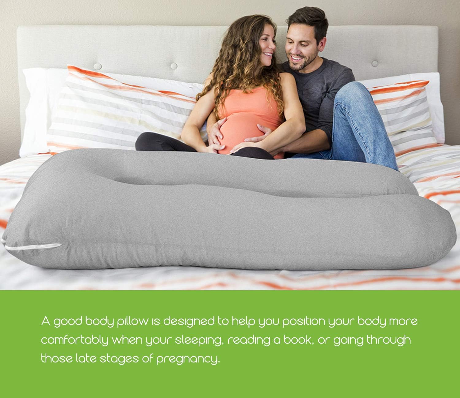 COSMOPLUS U Shaped Full Body Pillow Case for Maternity - Light Grey