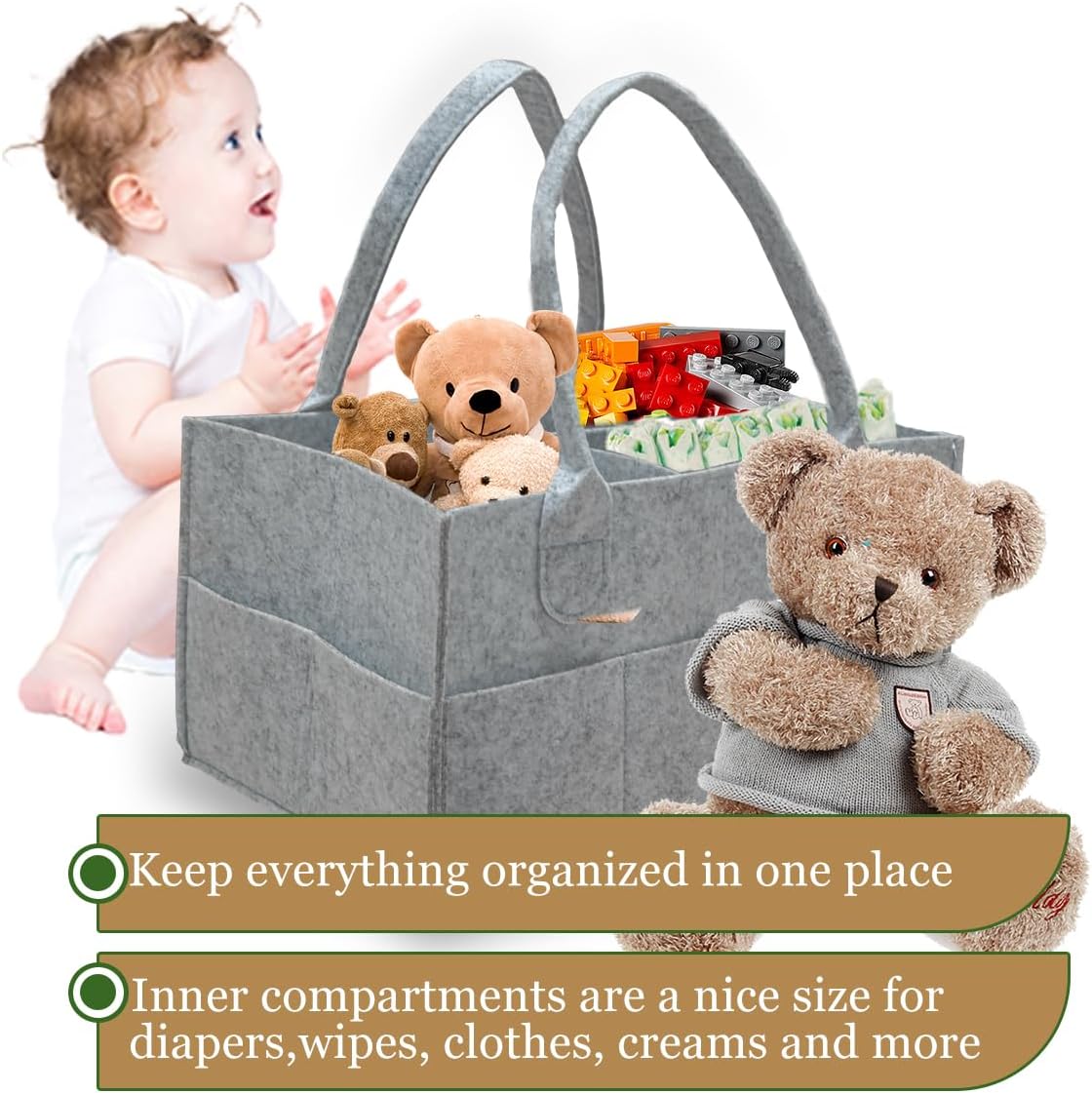 2 Pack Diaper Caddy Organizer - Grey