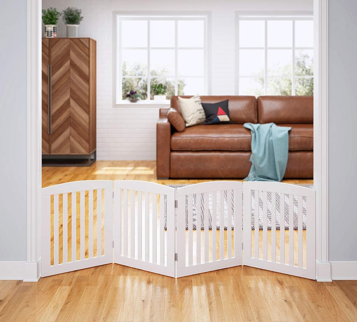 PAWLAND Wooden Freestanding Pet Gate 24 Height 4 Panels