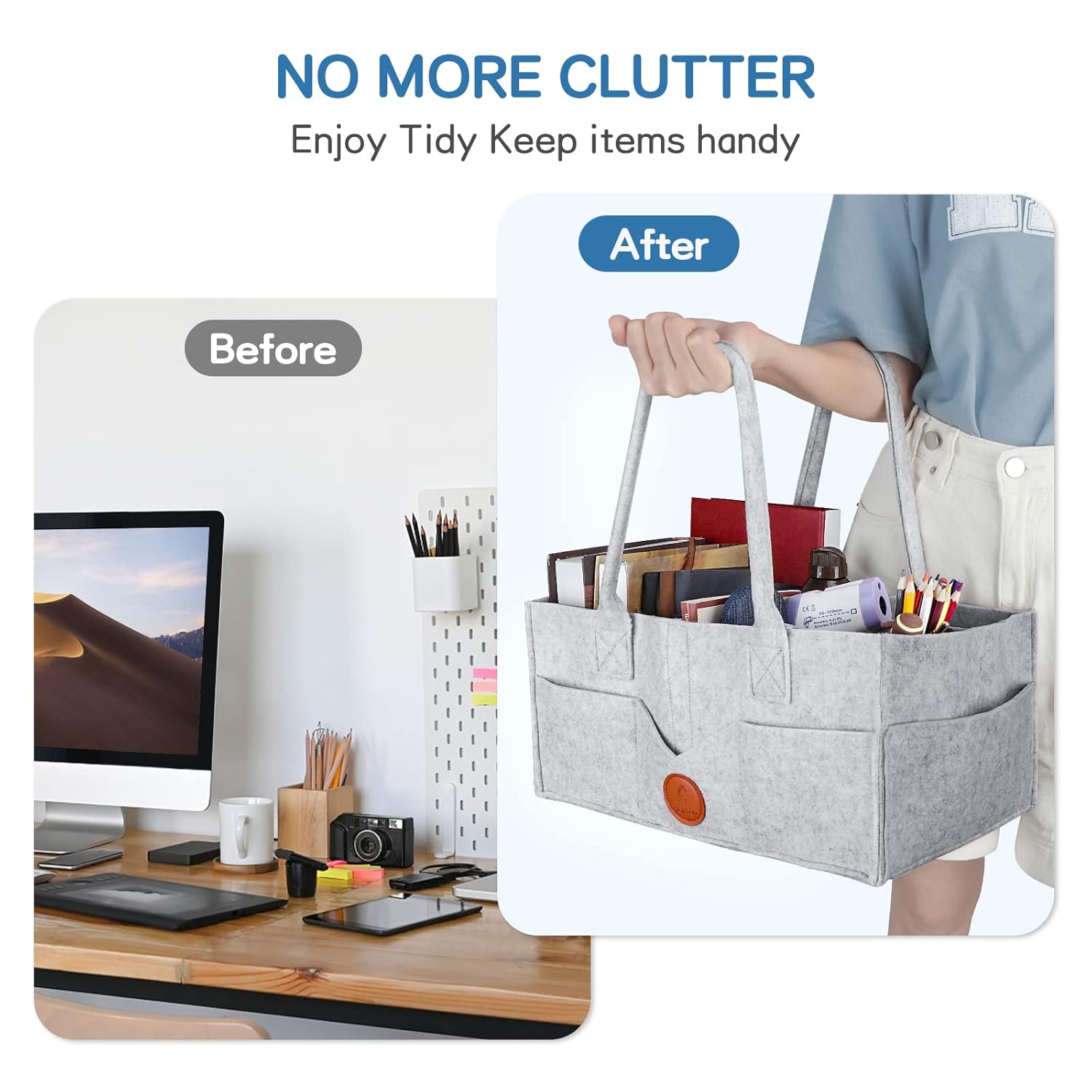Maliton Diaper Caddy Organizer - Grey 15x9x7 Inch Felt Material 8 Pockets