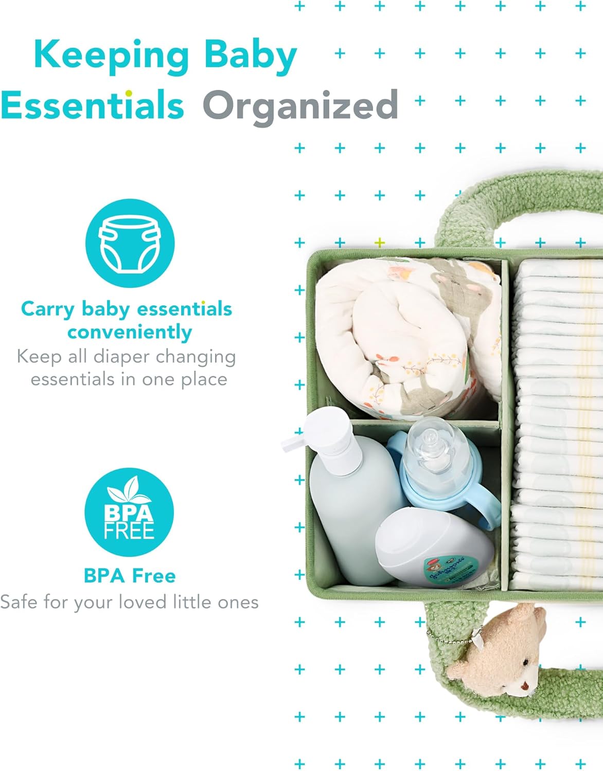 YOSING Diaper Caddy Organizer with 13 Pockets - Green and White