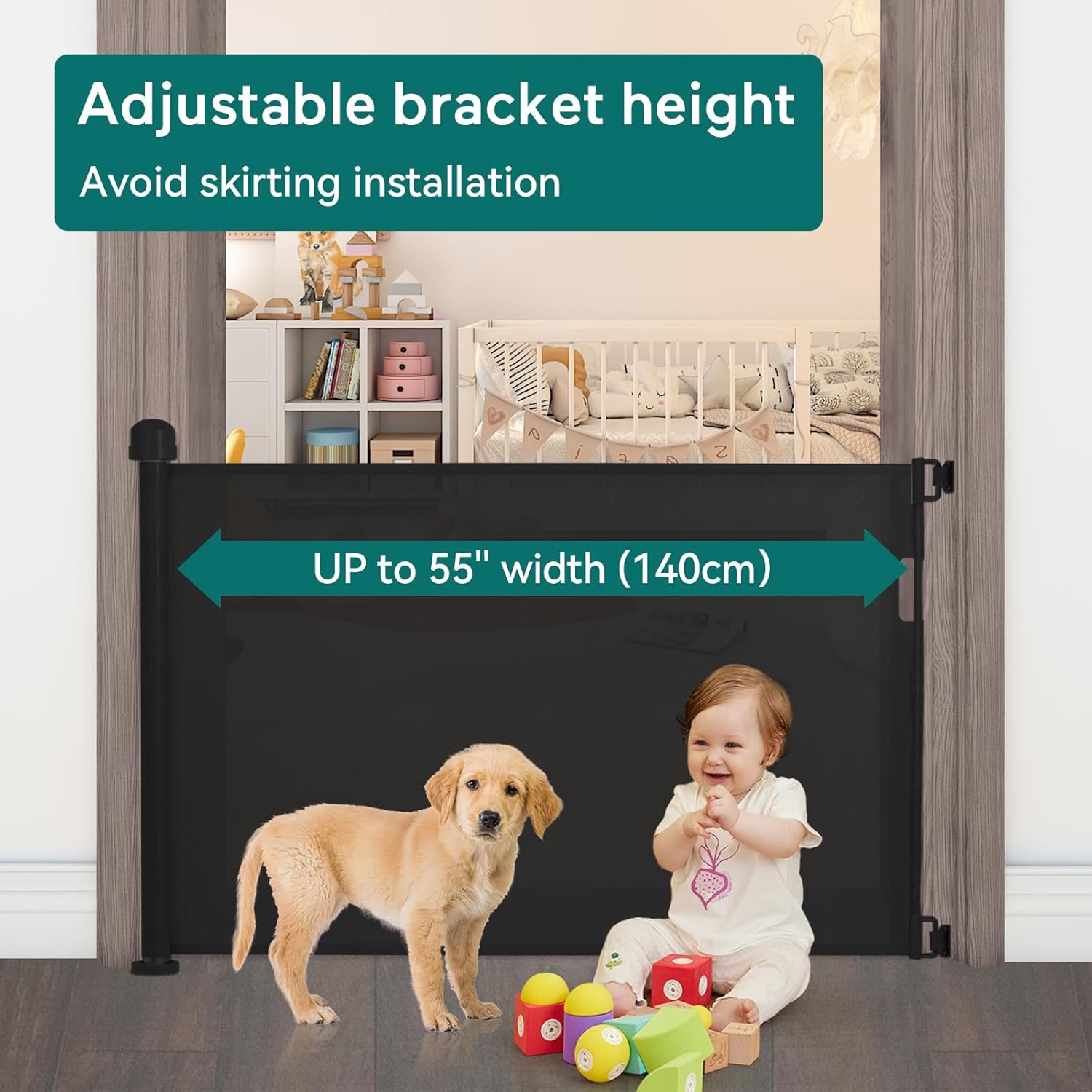 YOOFOR Retractable Baby Gate 33 Tall 55 Wide Black