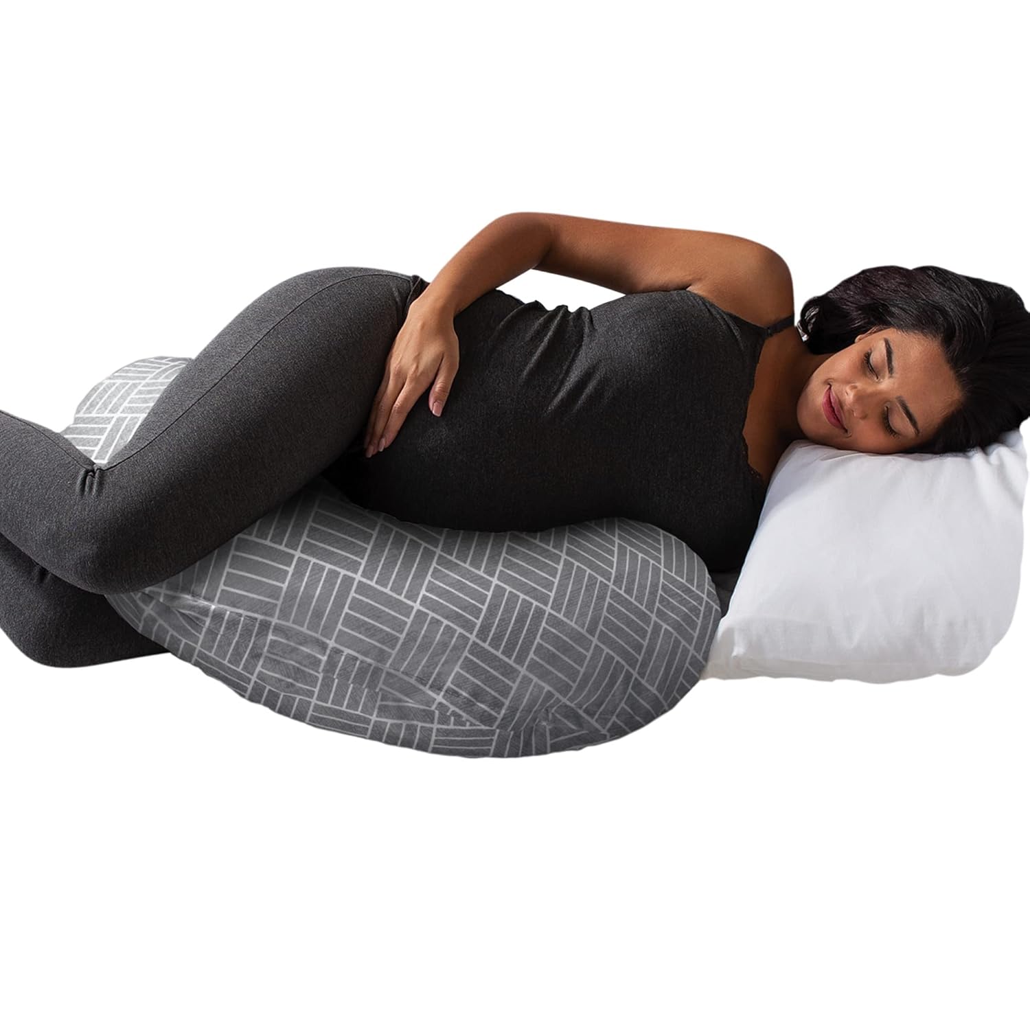Boppy Cuddle Pregnancy Pillow Grey Basket Weave