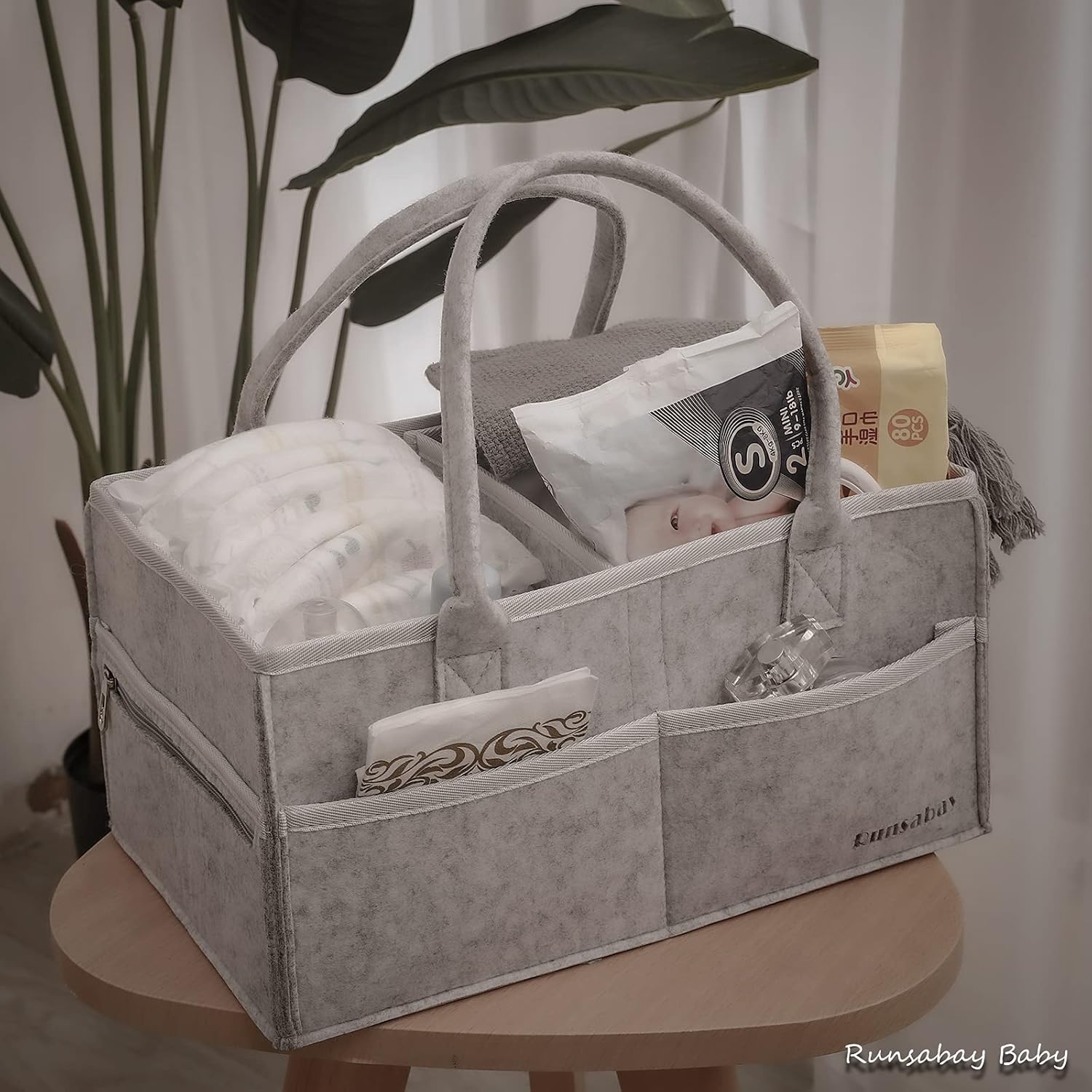 Runsabay Grey Large Diaper Caddy Organizer for Baby