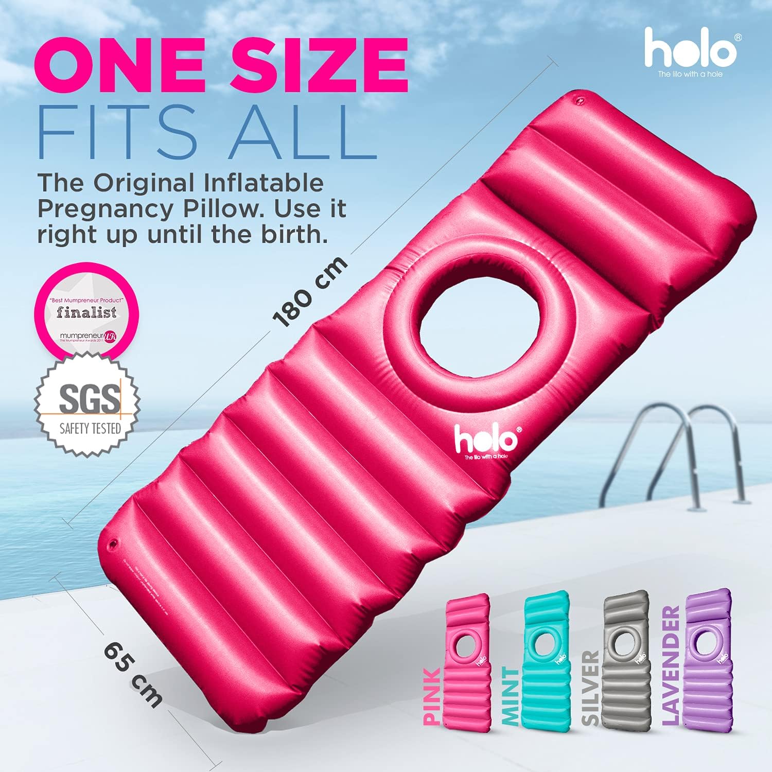 HOLO Original Inflatable Pregnancy Pillow - Full Body Support Pink