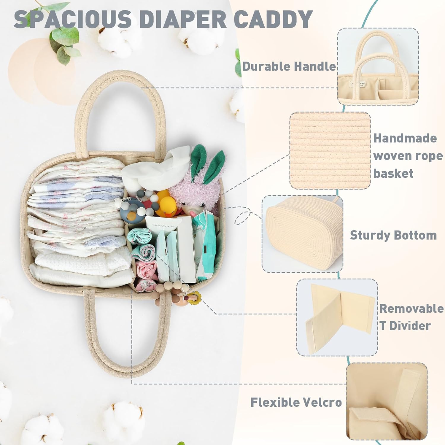 Miss Fong Diaper Caddy Organizer - Portable Travel Basket with Removable Dividers
