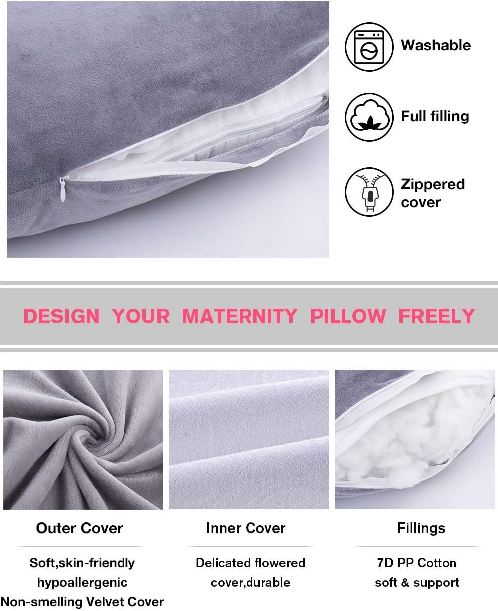 AS AWESLING Pregnancy Pillow with Removable Velvet Cover