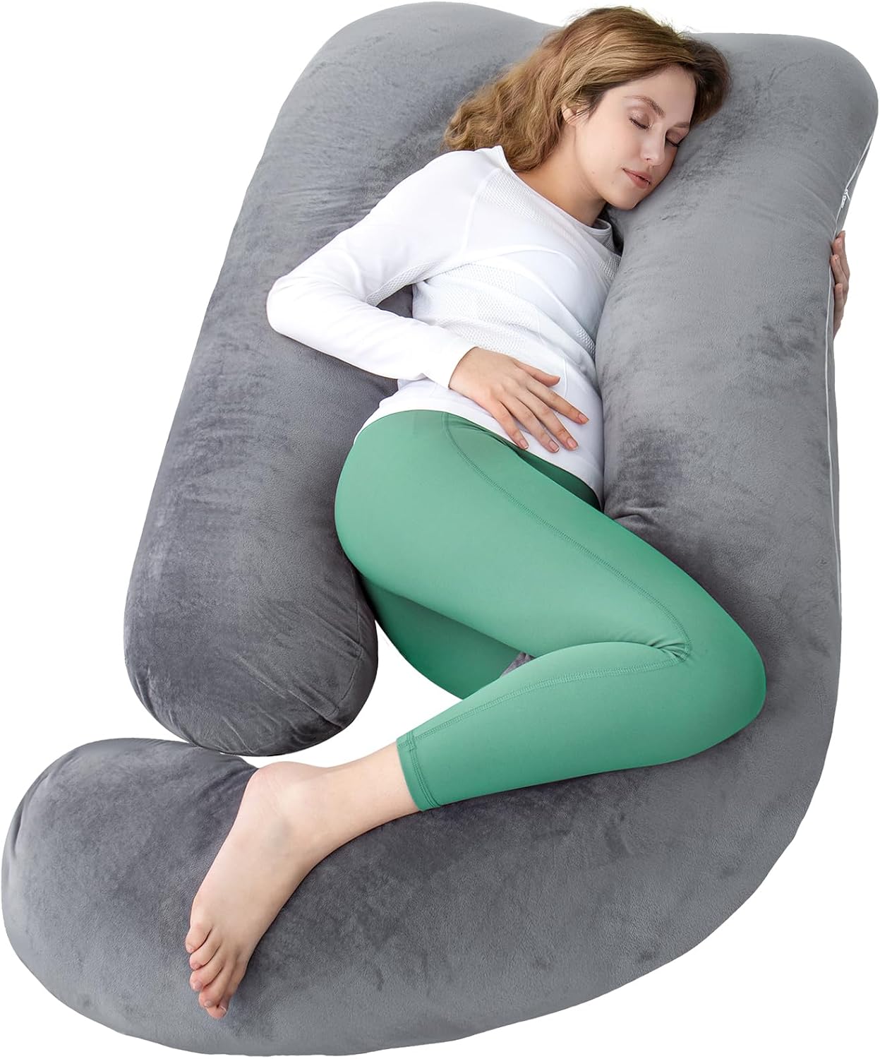 AMCATON U-Shaped Pregnancy Pillow with Velvet Cover