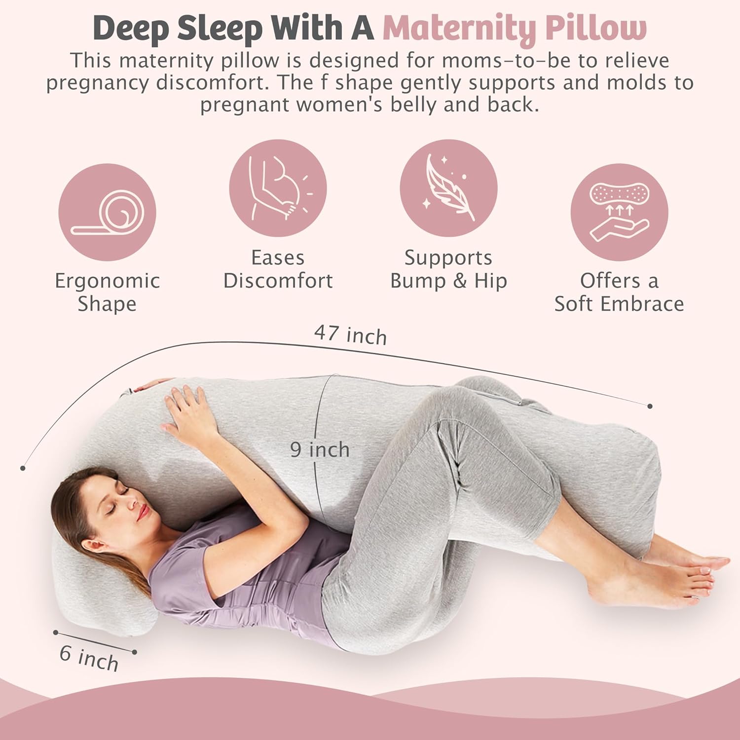 Zomee J-Shaped Pregnancy Pillow for Side Sleep and Nursing Support
