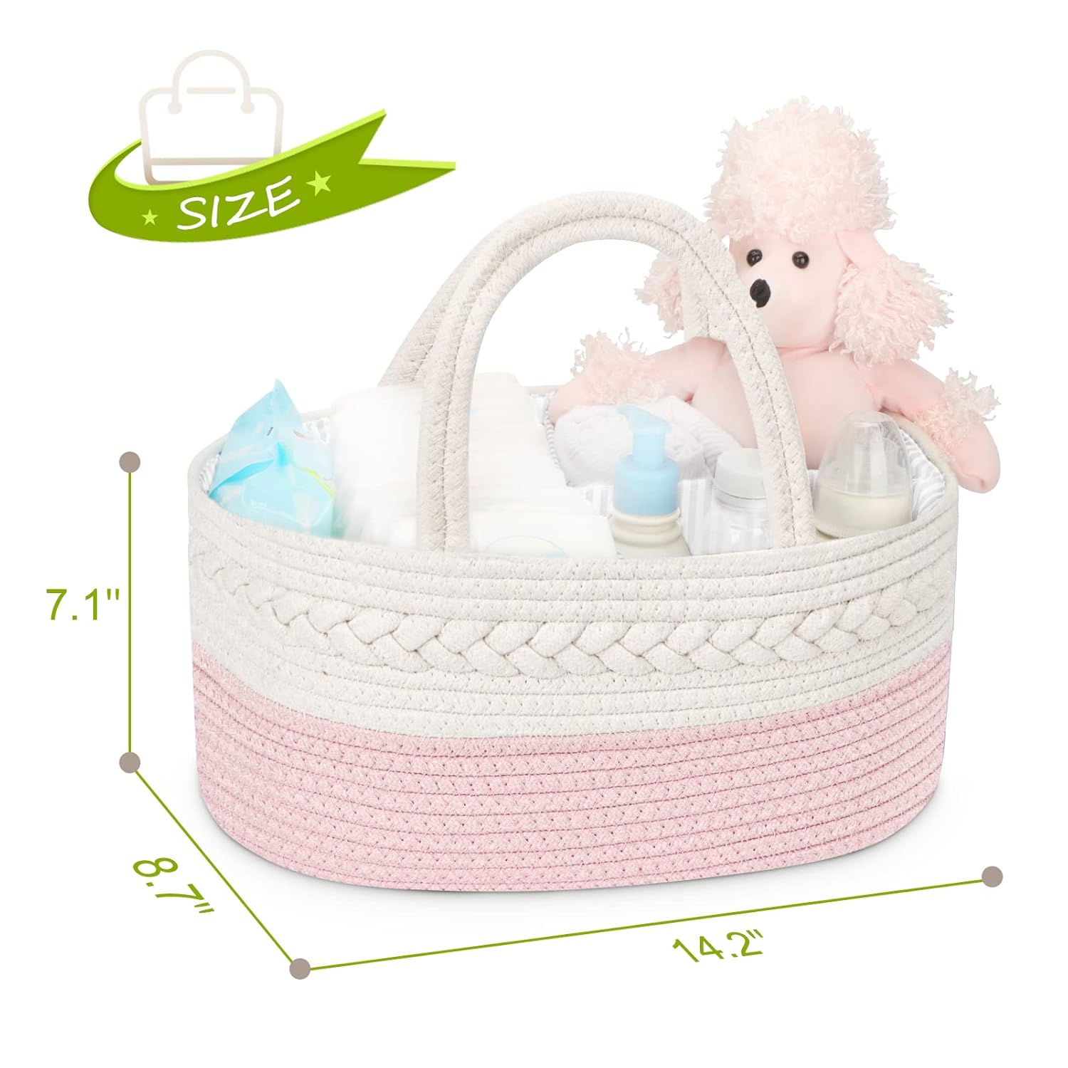 Maliton Diaper Caddy for Baby Girl - Cotton Rope Organizer