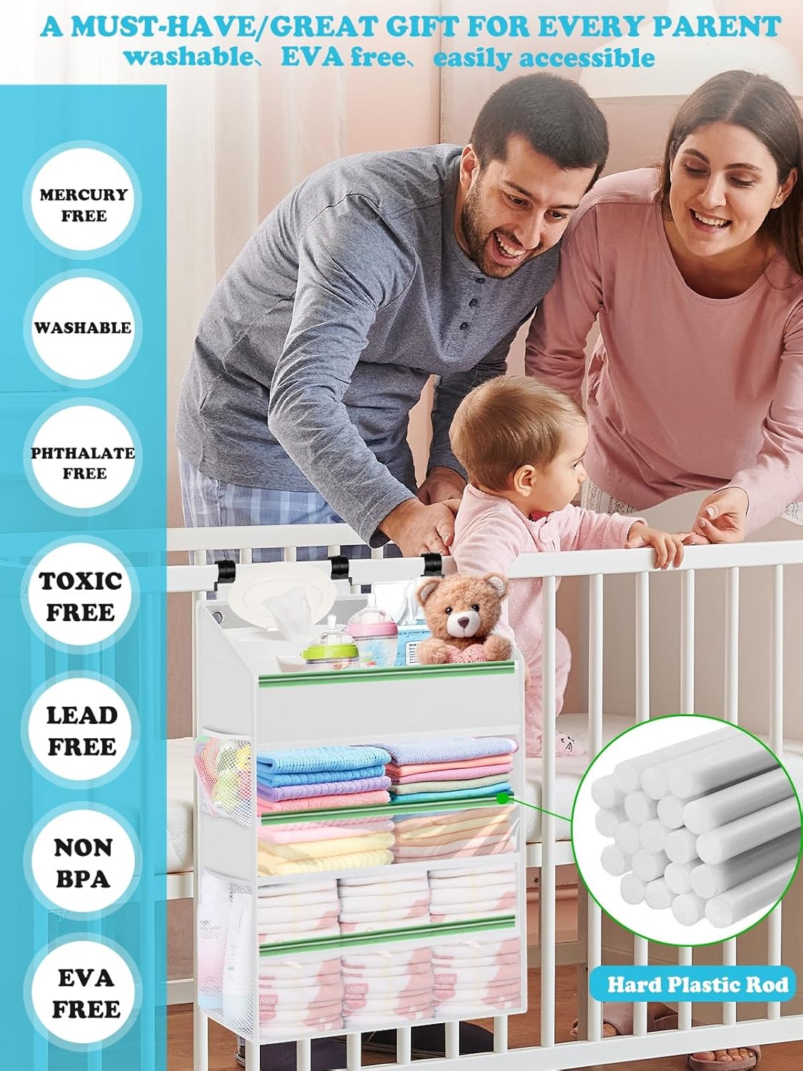PHOTOONE Hanging Diaper Caddy Organizer - 90 Diapers Storage WhiteBeige