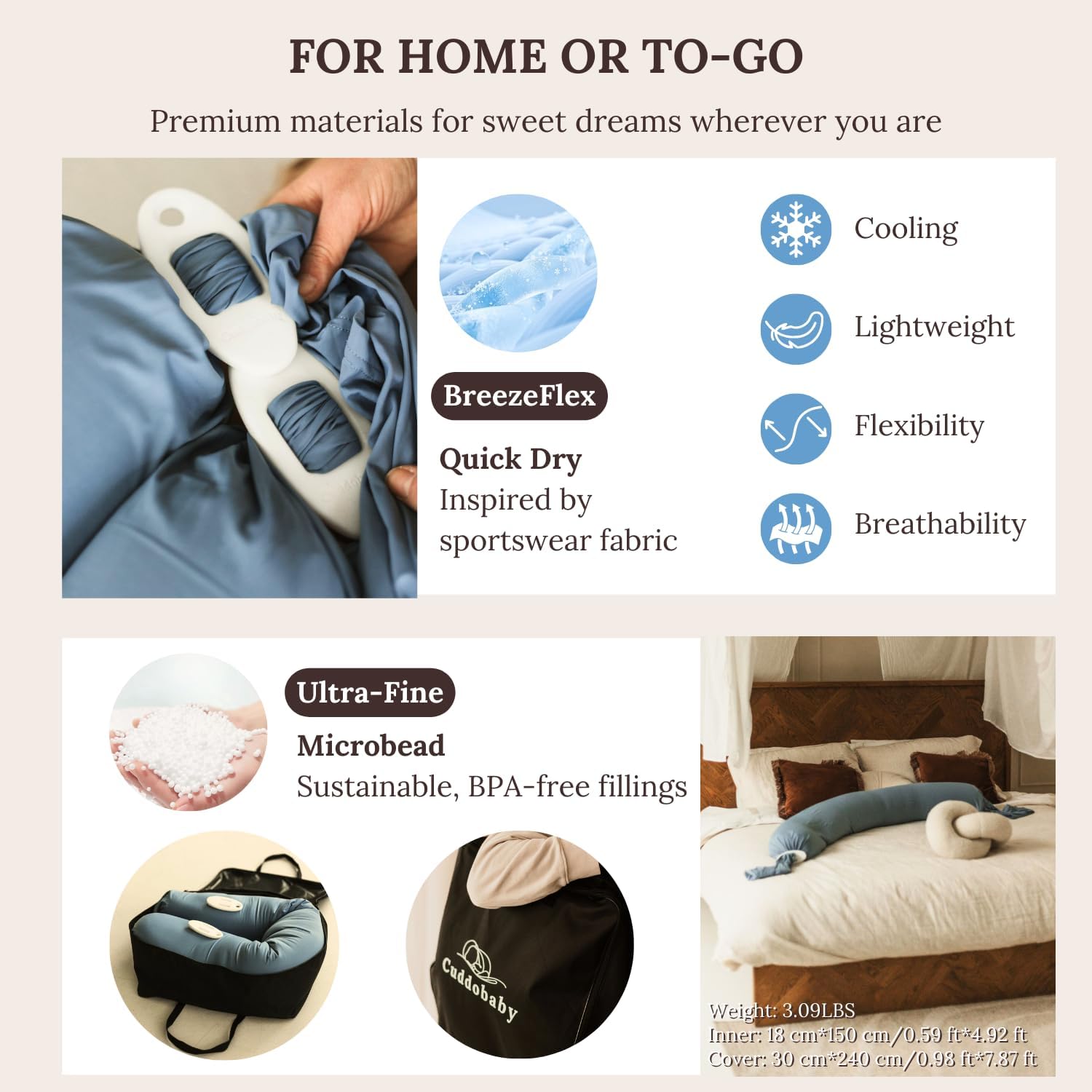Cuddobaby 5-in-1 Cooling Pregnancy Pillow with Travel Bag