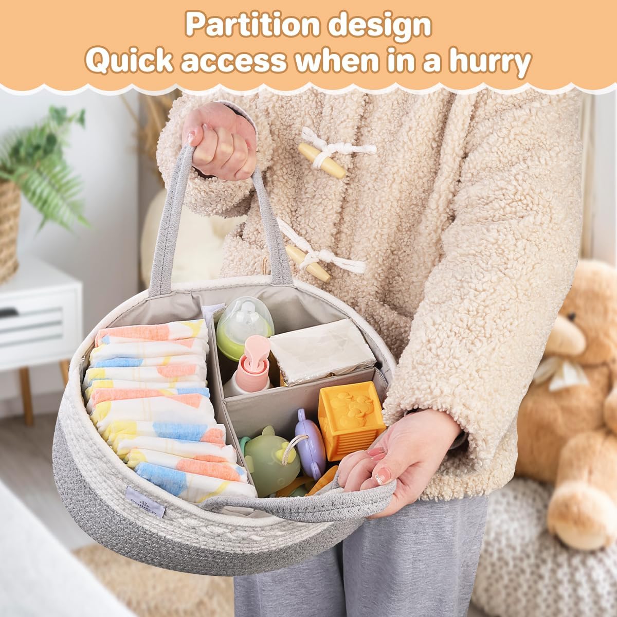 PHILORN Woven Diaper Caddy with Dividers
