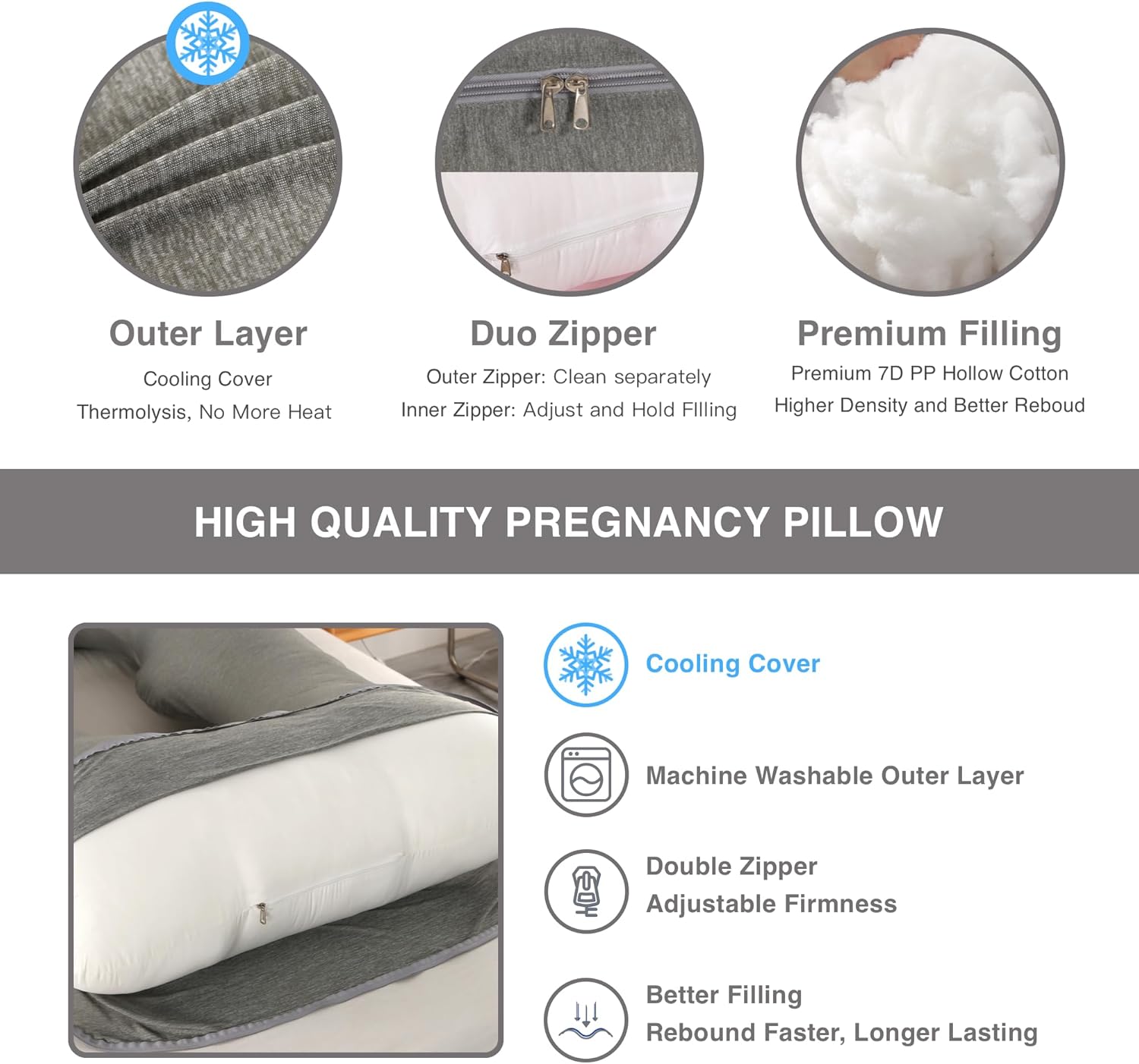 ALLOPERA Pregnancy Pillow - Full Body Support with Cooling Cover