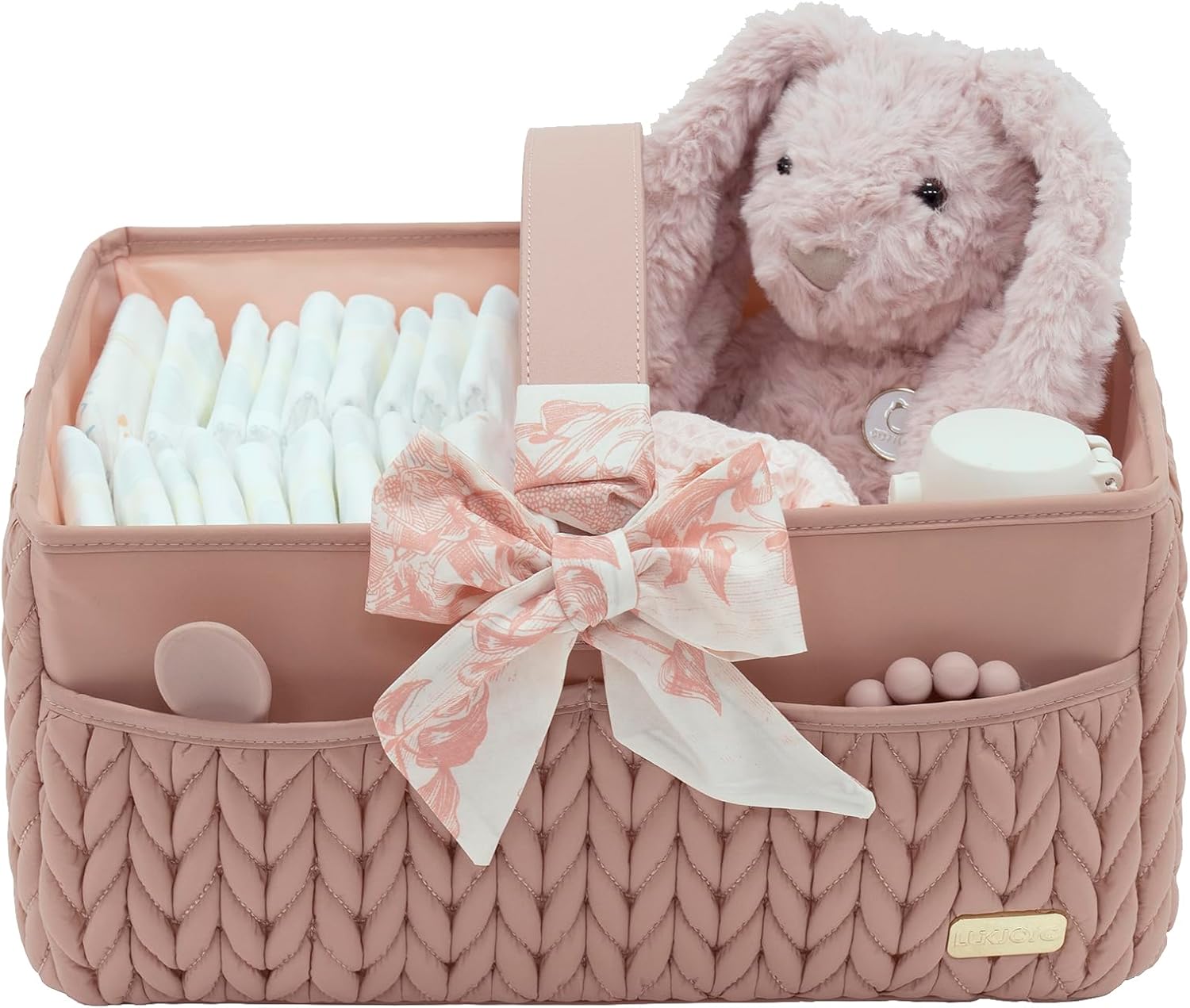 LUKJOJO Dusty Rose Diaper Caddy with Handle