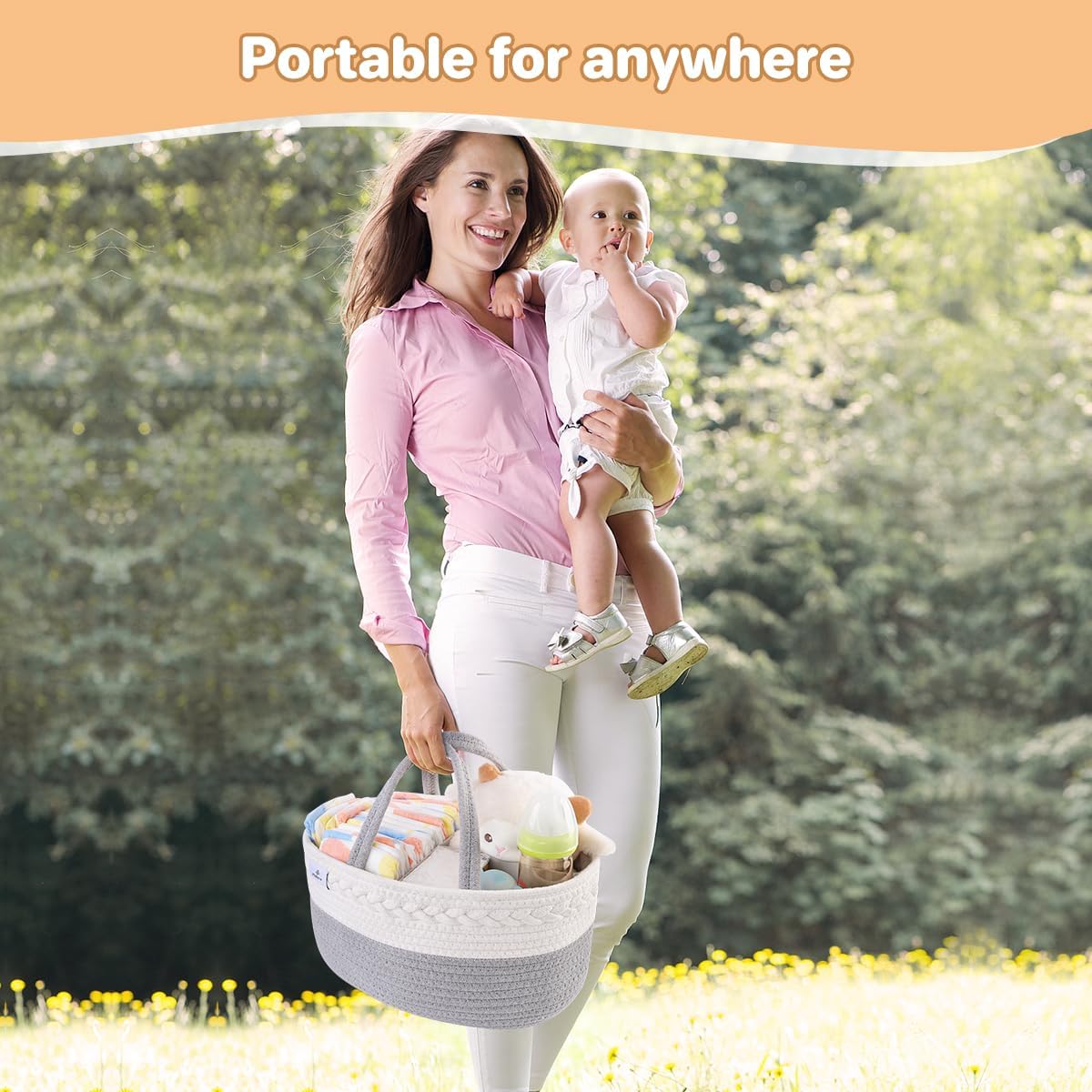 PHILORN Woven Diaper Caddy with Dividers