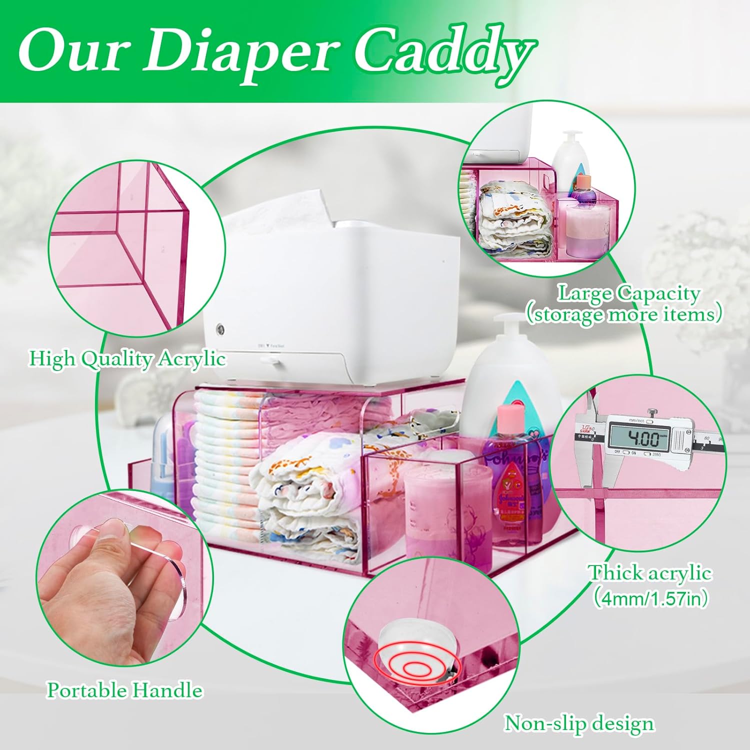 Nanyezh Acrylic Diaper Caddy with 4 Compartments Red 1